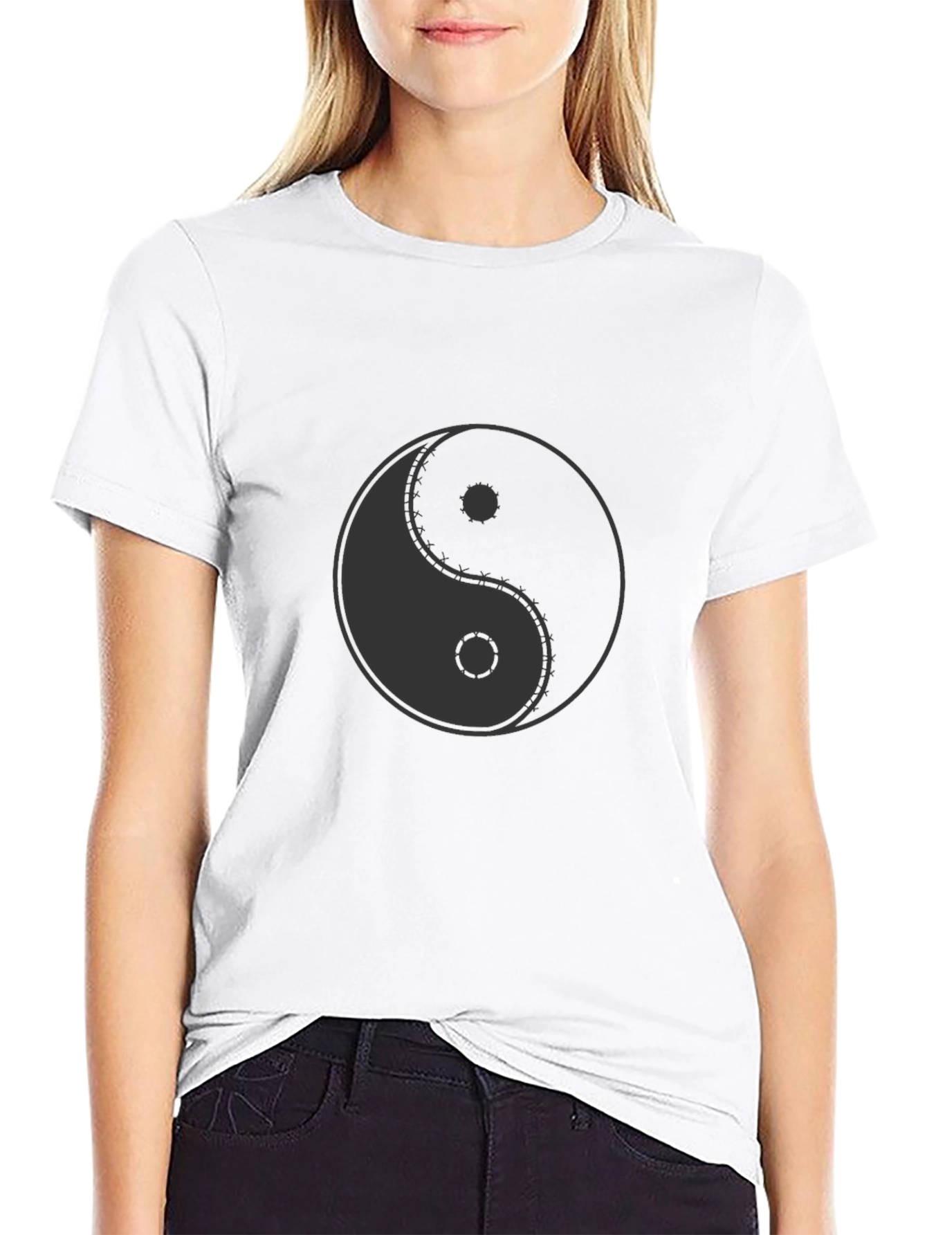 Yin Yang Symbol Graphic Print Black T-Shirt