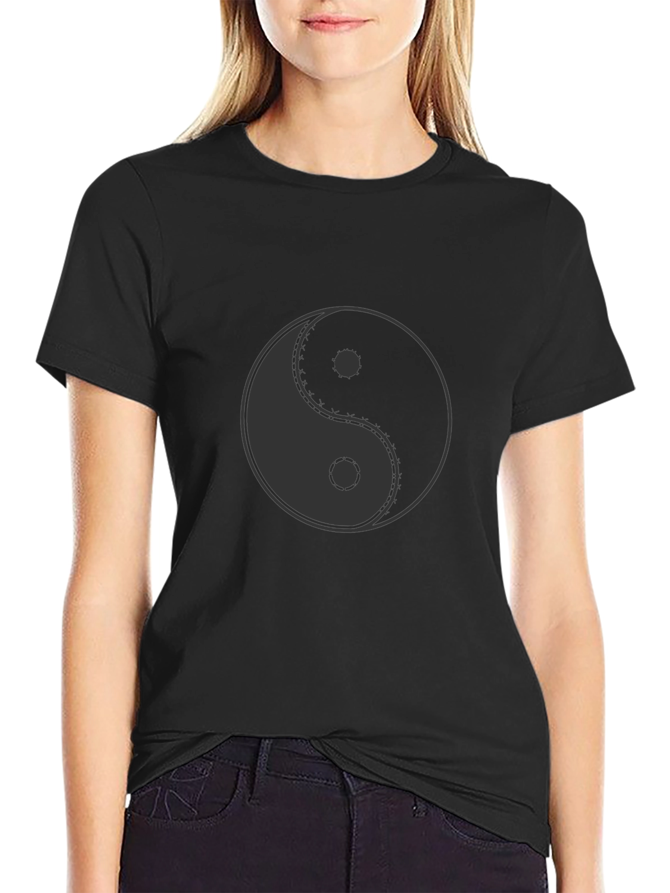 Yin Yang Symbol Graphic Print Black T-Shirt
