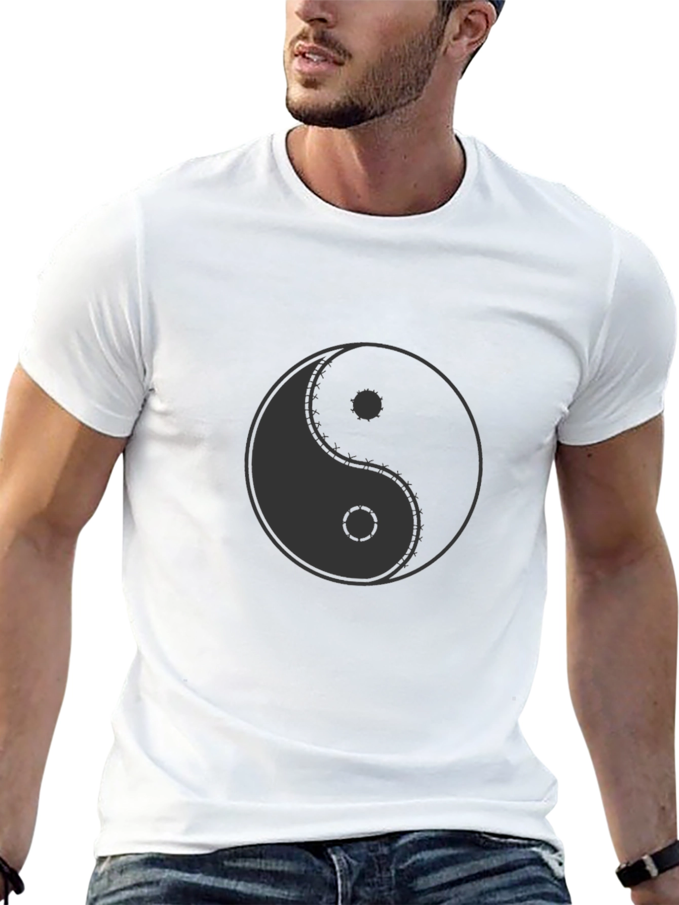 Yin Yang Symbol Graphic Print Black T-Shirt