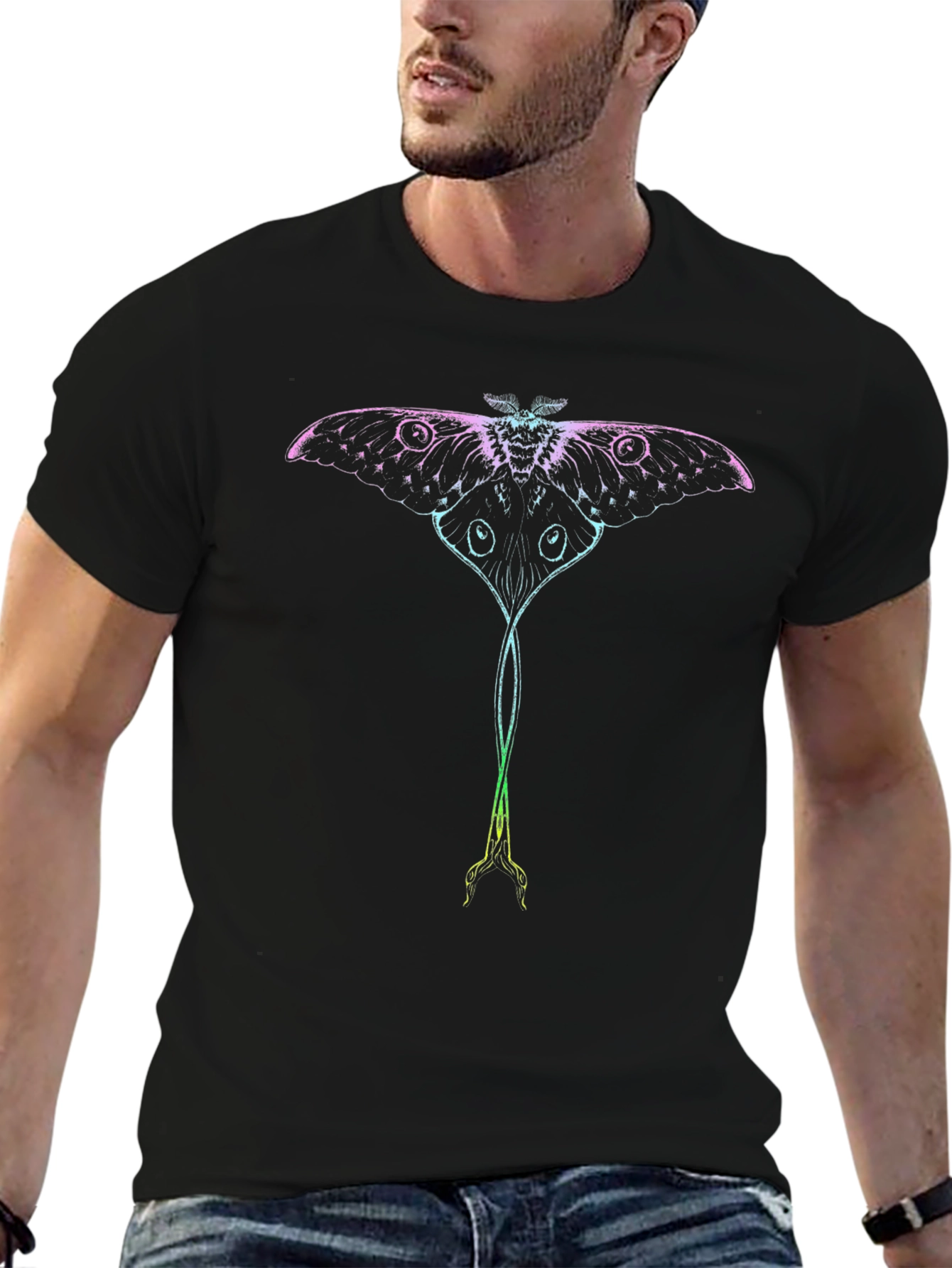 Luna Moth Graphic Tee - Black Cotton