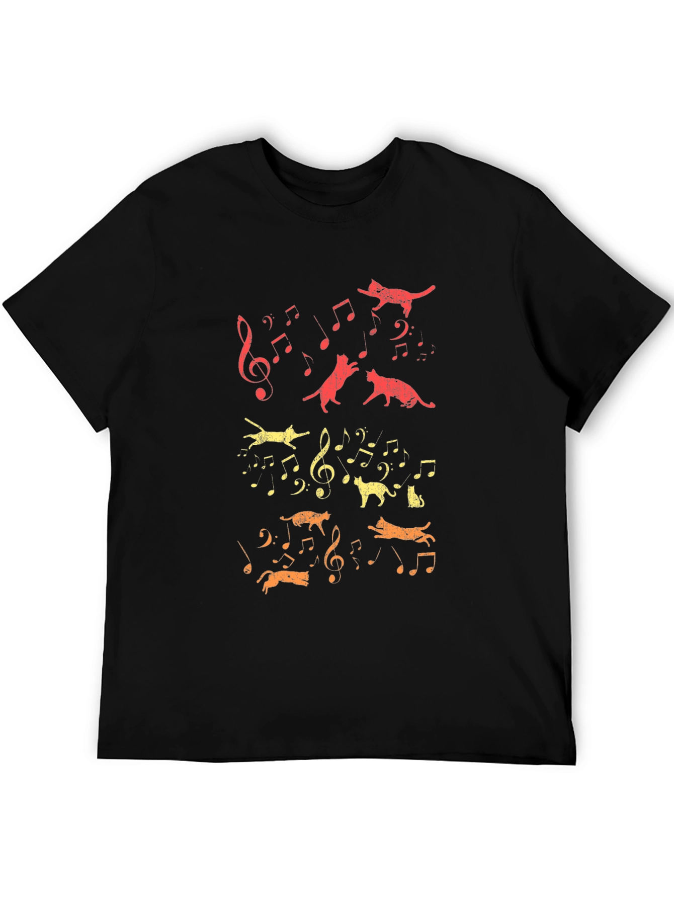 Cats & Music Notes Graphic T-Shirt
