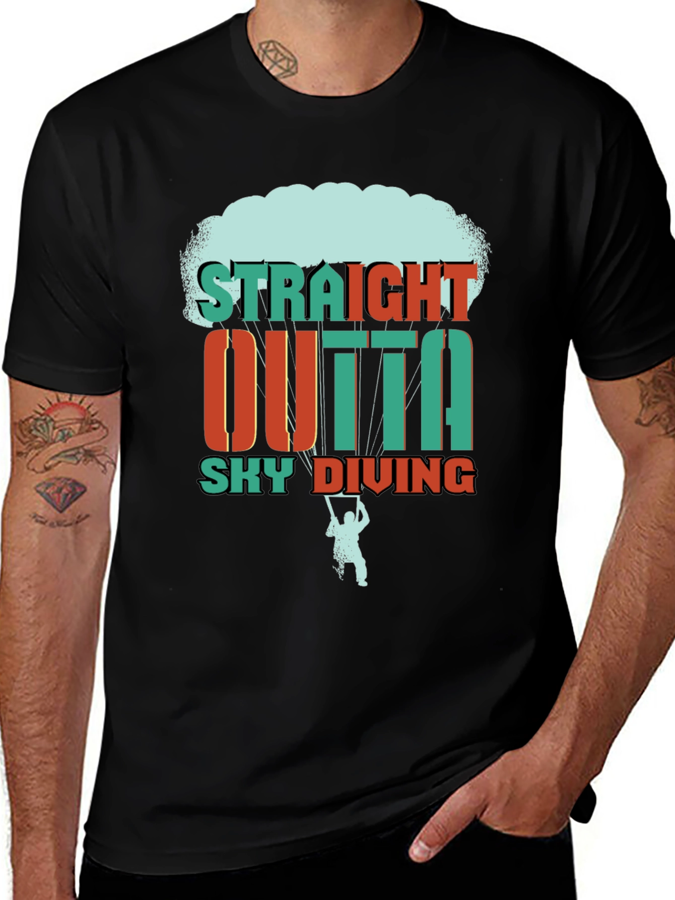 Straight Outta Sky Diving Black Graphic T-Shirt
