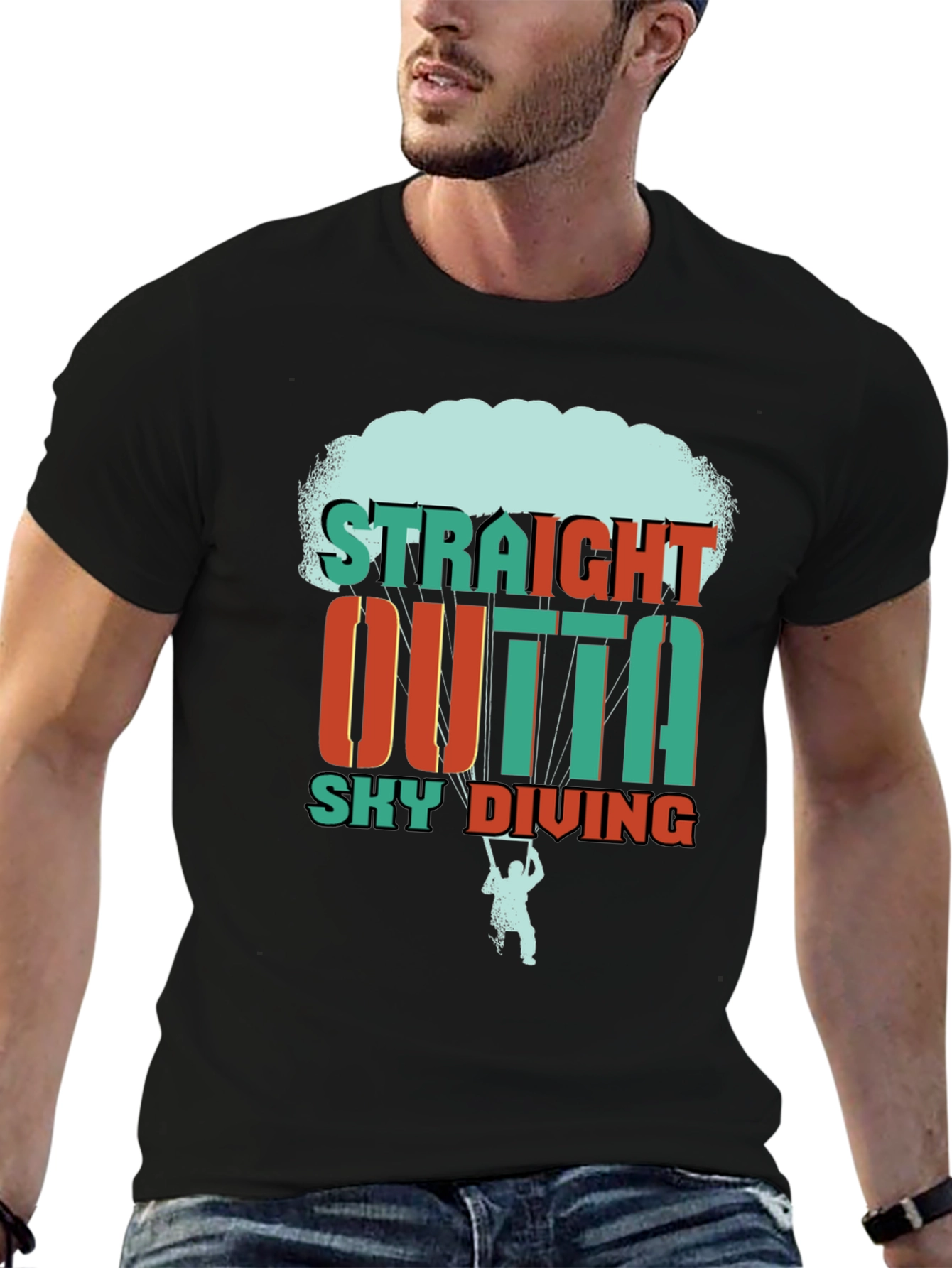 Straight Outta Sky Diving Black Graphic T-Shirt