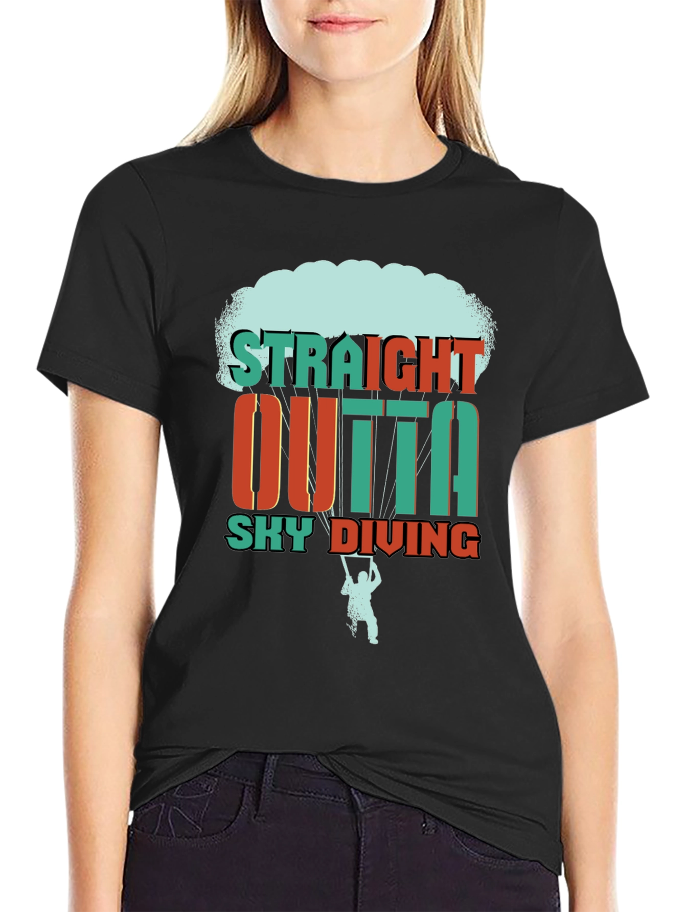 Straight Outta Sky Diving Black Graphic T-Shirt