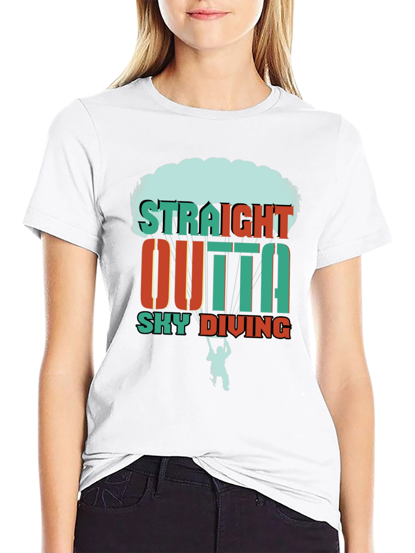 Straight Outta Sky Diving Black Graphic T-Shirt
