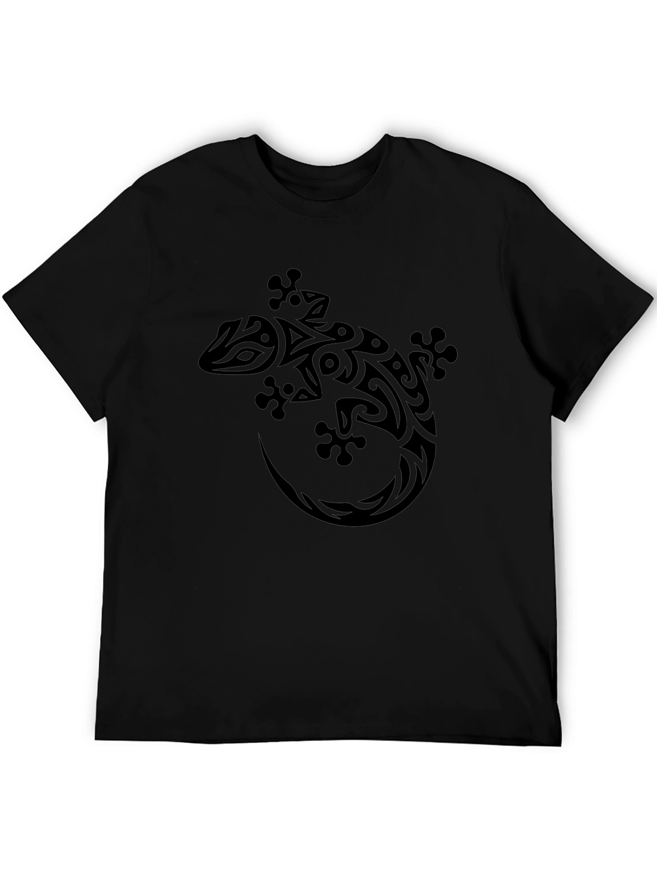 Tribal Gecko Graphic Print Black T-Shirt