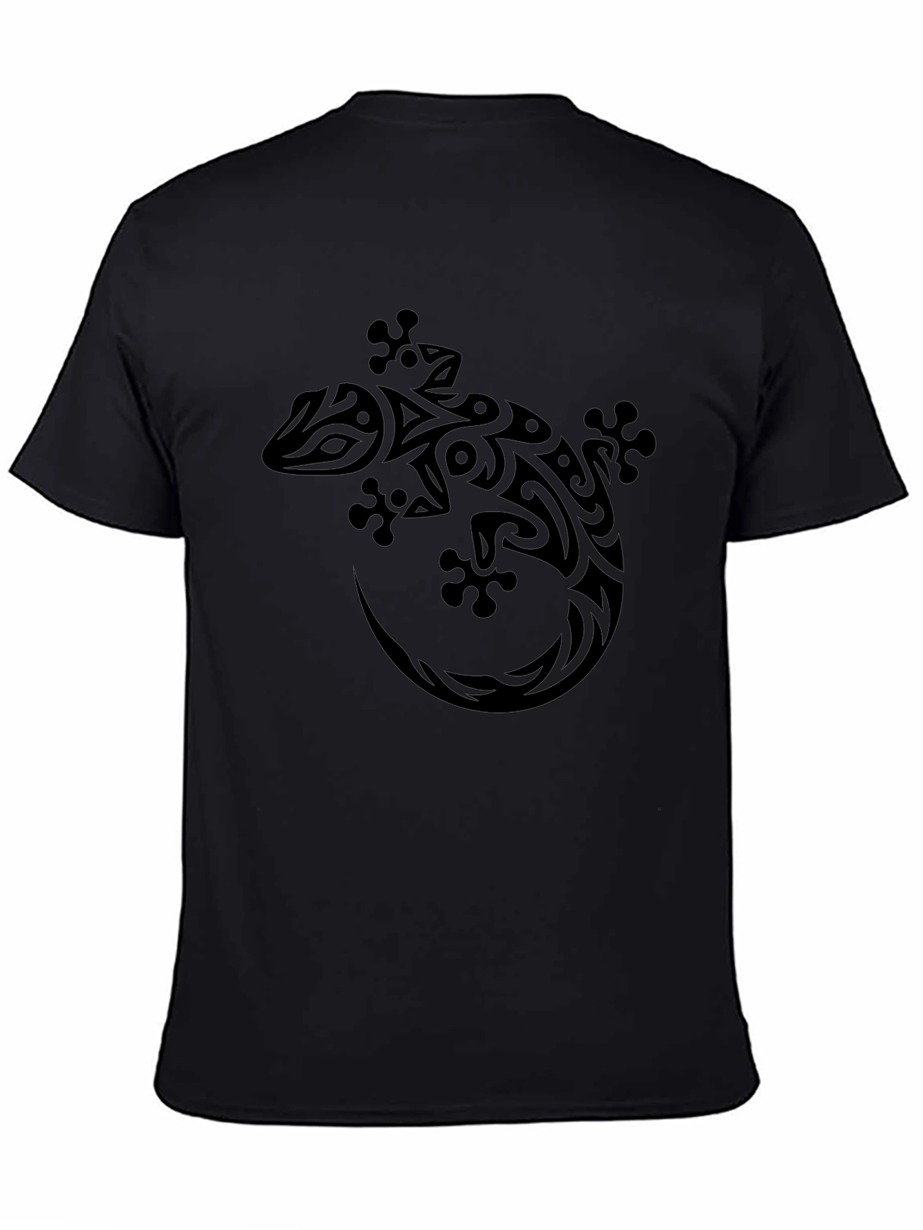 Tribal Gecko Graphic Print Black T-Shirt