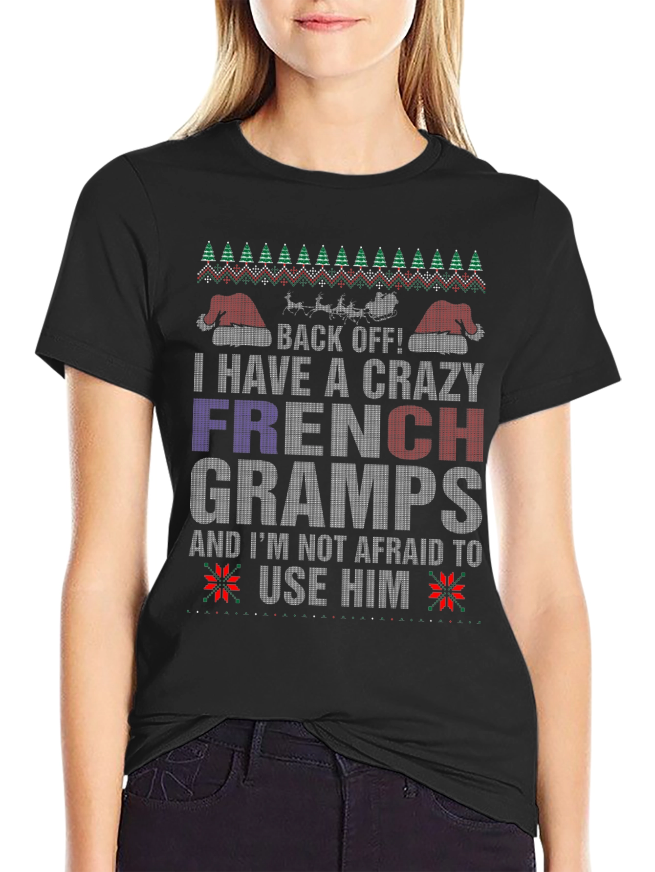 Crazy French Gramps Christmas T-Shirt