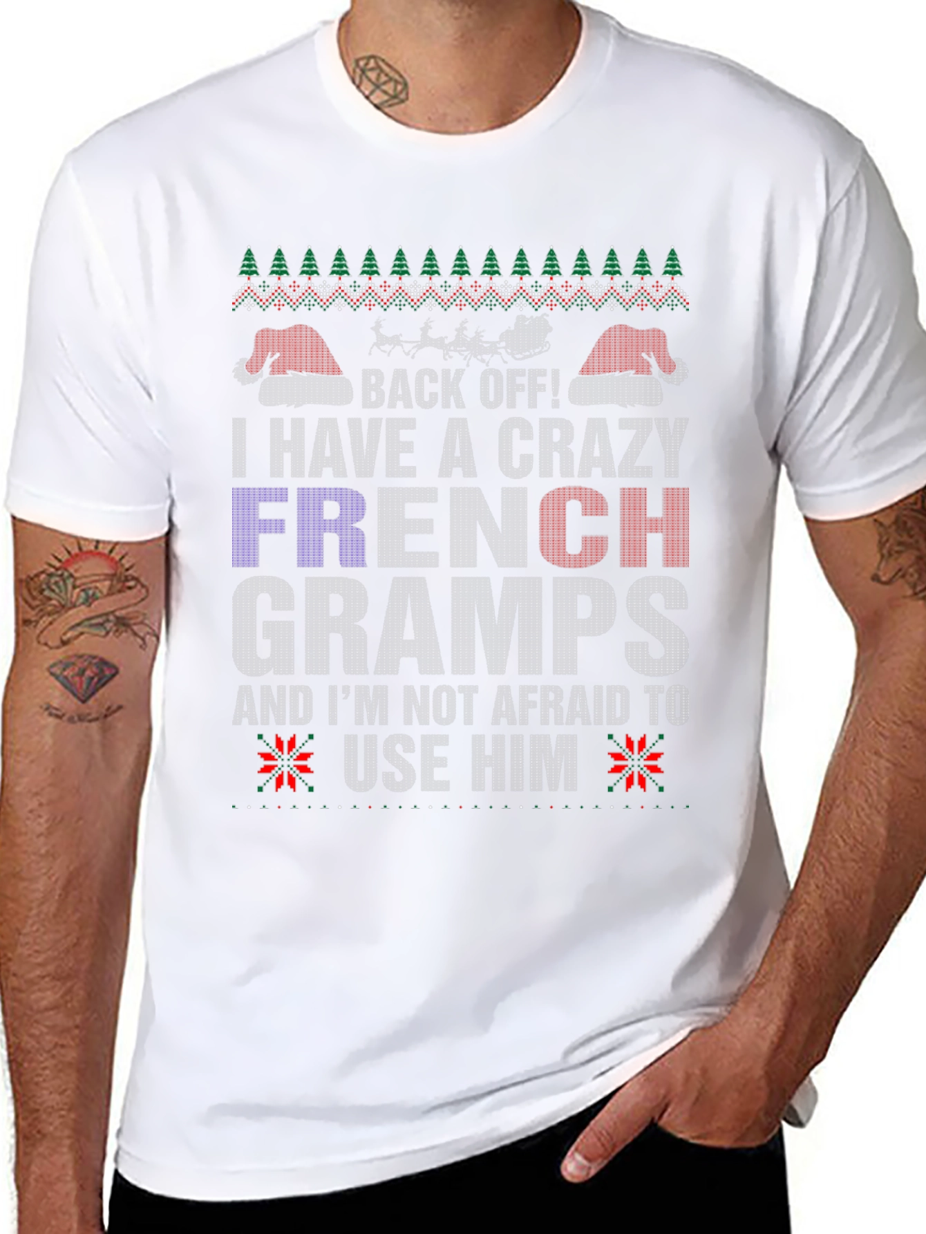 Crazy French Gramps Christmas T-Shirt