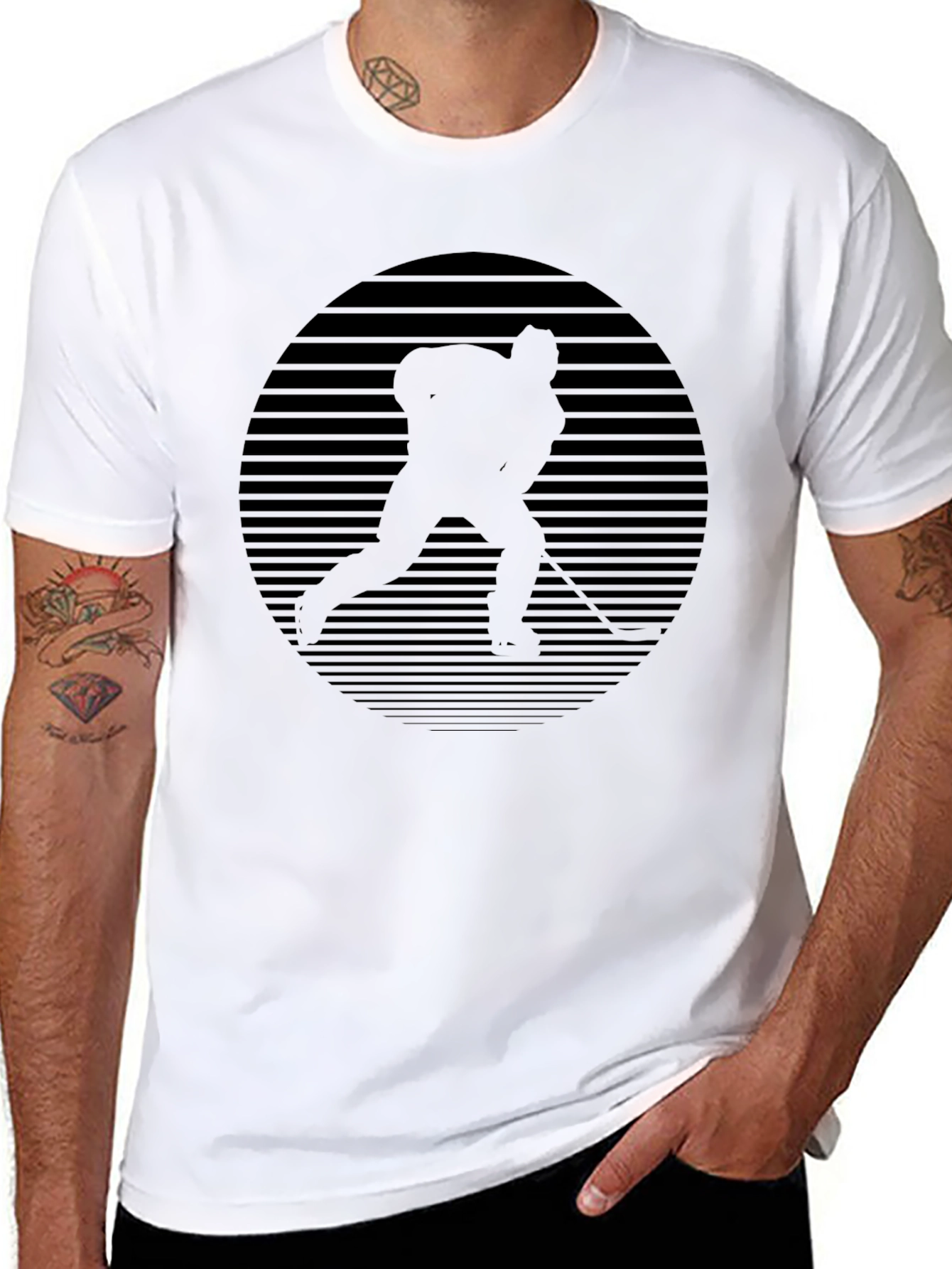 Hockey Player Graphic T-Shirt - Black