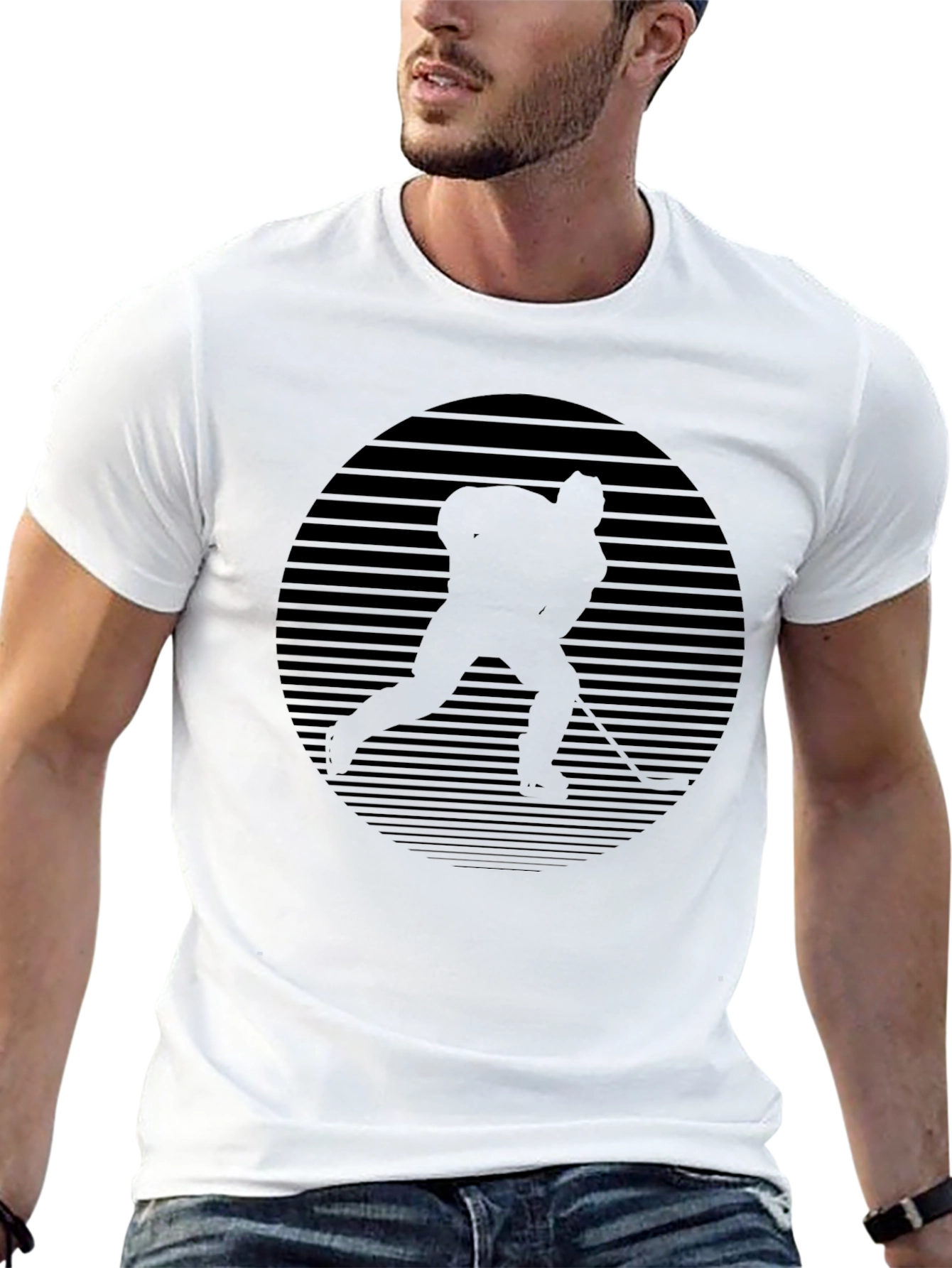 Hockey Player Graphic T-Shirt - Black