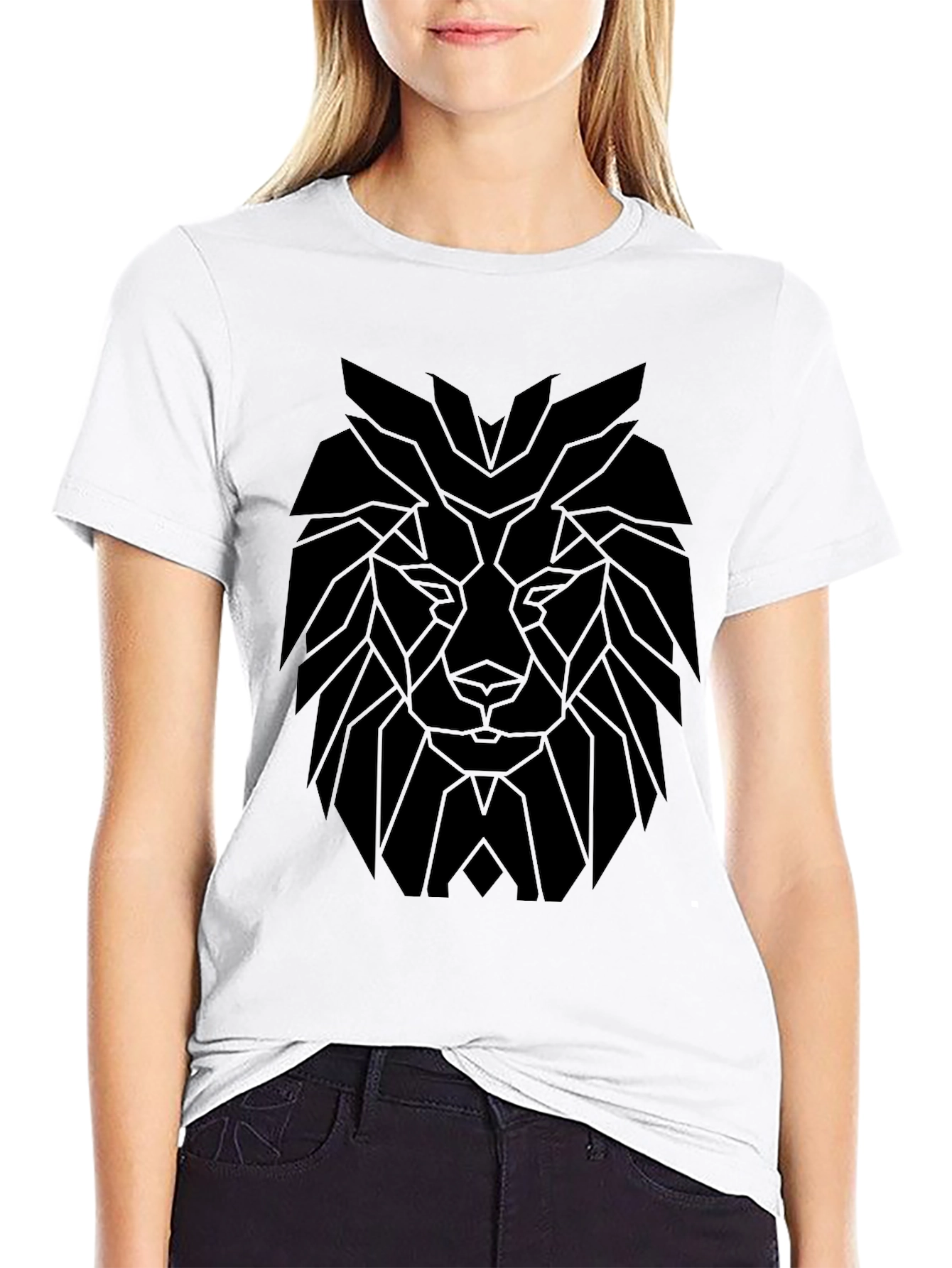 Geometric Lion Graphic Tee - Modern Black T-Shirt