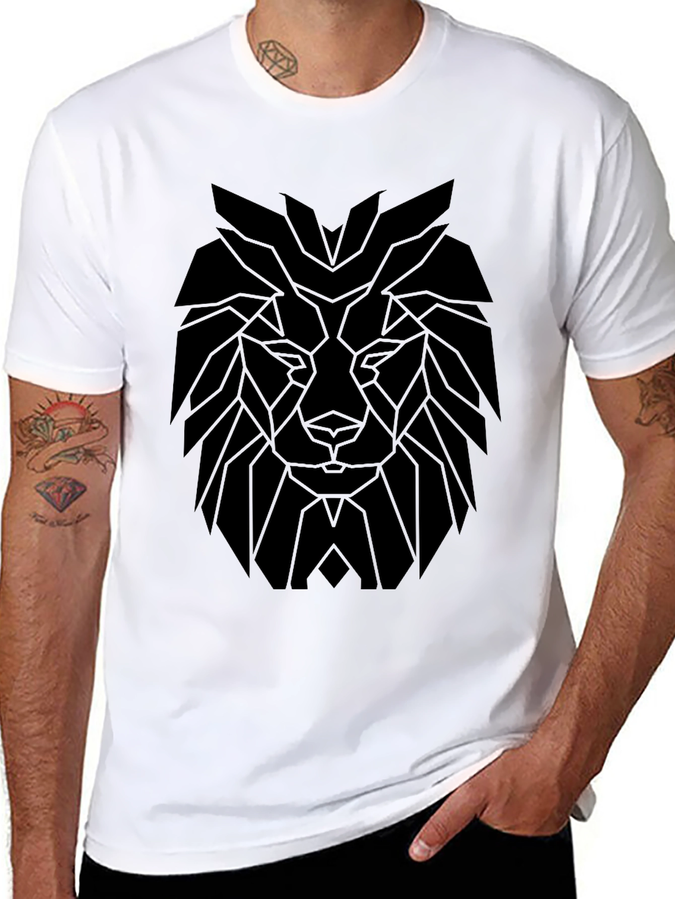 Geometric Lion Graphic Tee - Modern Black T-Shirt