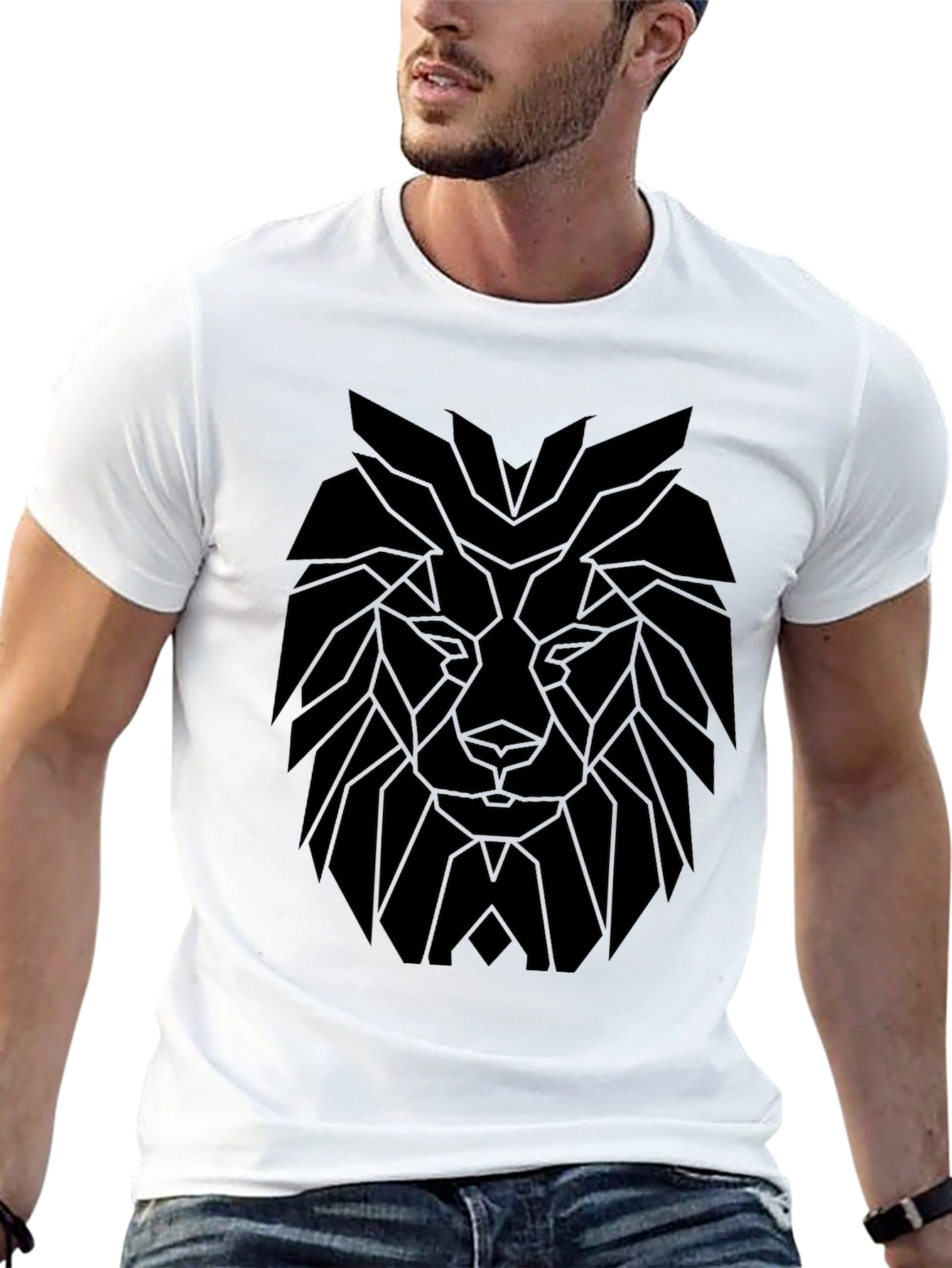 Geometric Lion Graphic Tee - Modern Black T-Shirt