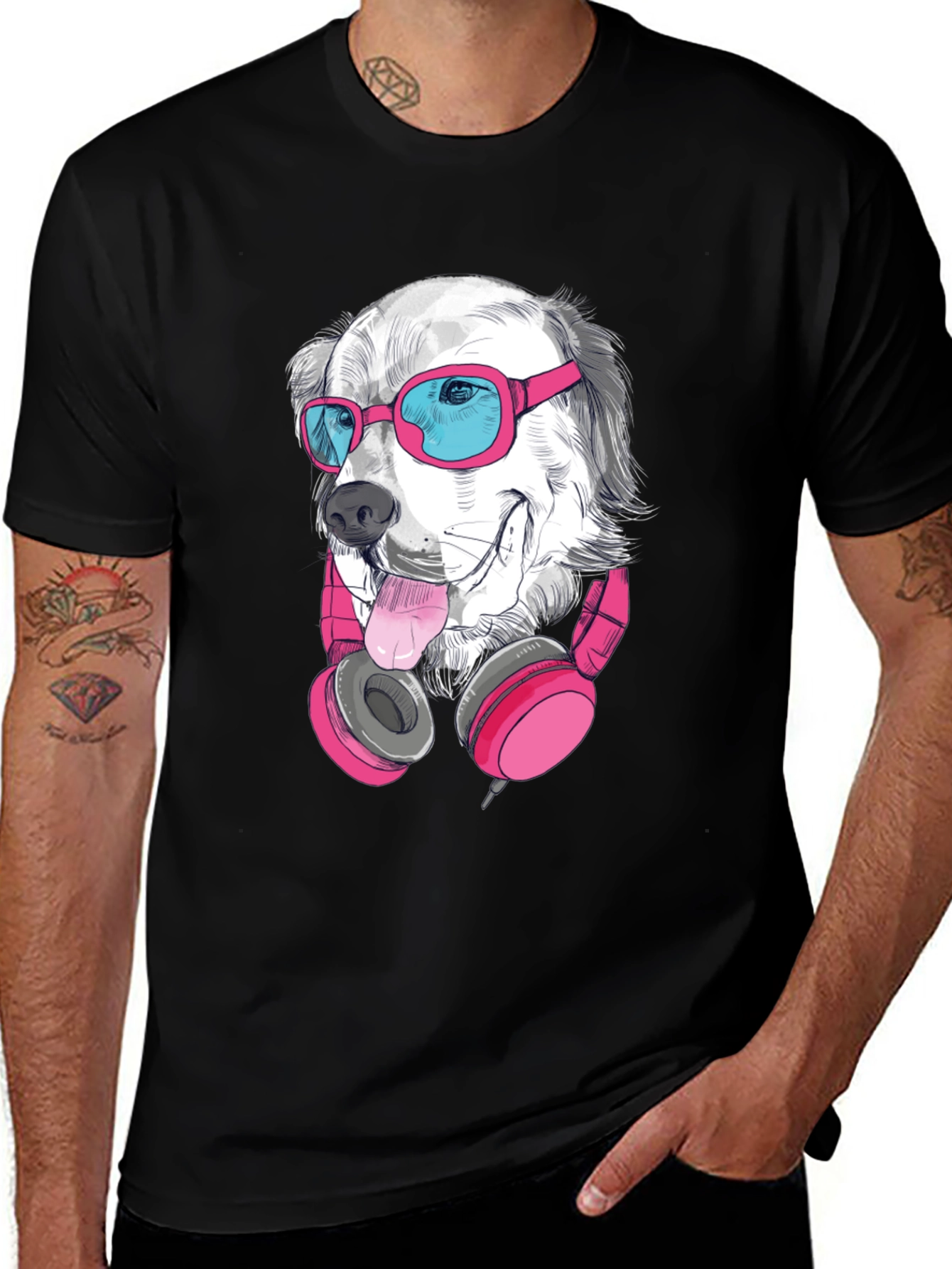 Dog with Sunglasses Graphic Tee - Black