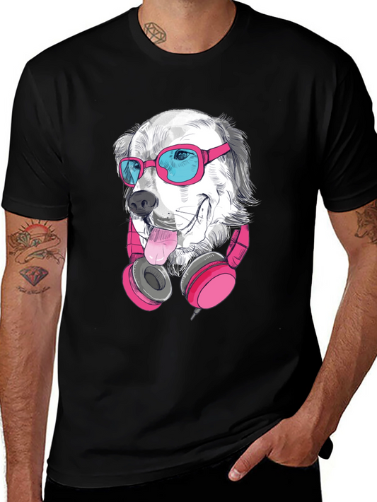 Dog with Sunglasses Graphic Tee - Black