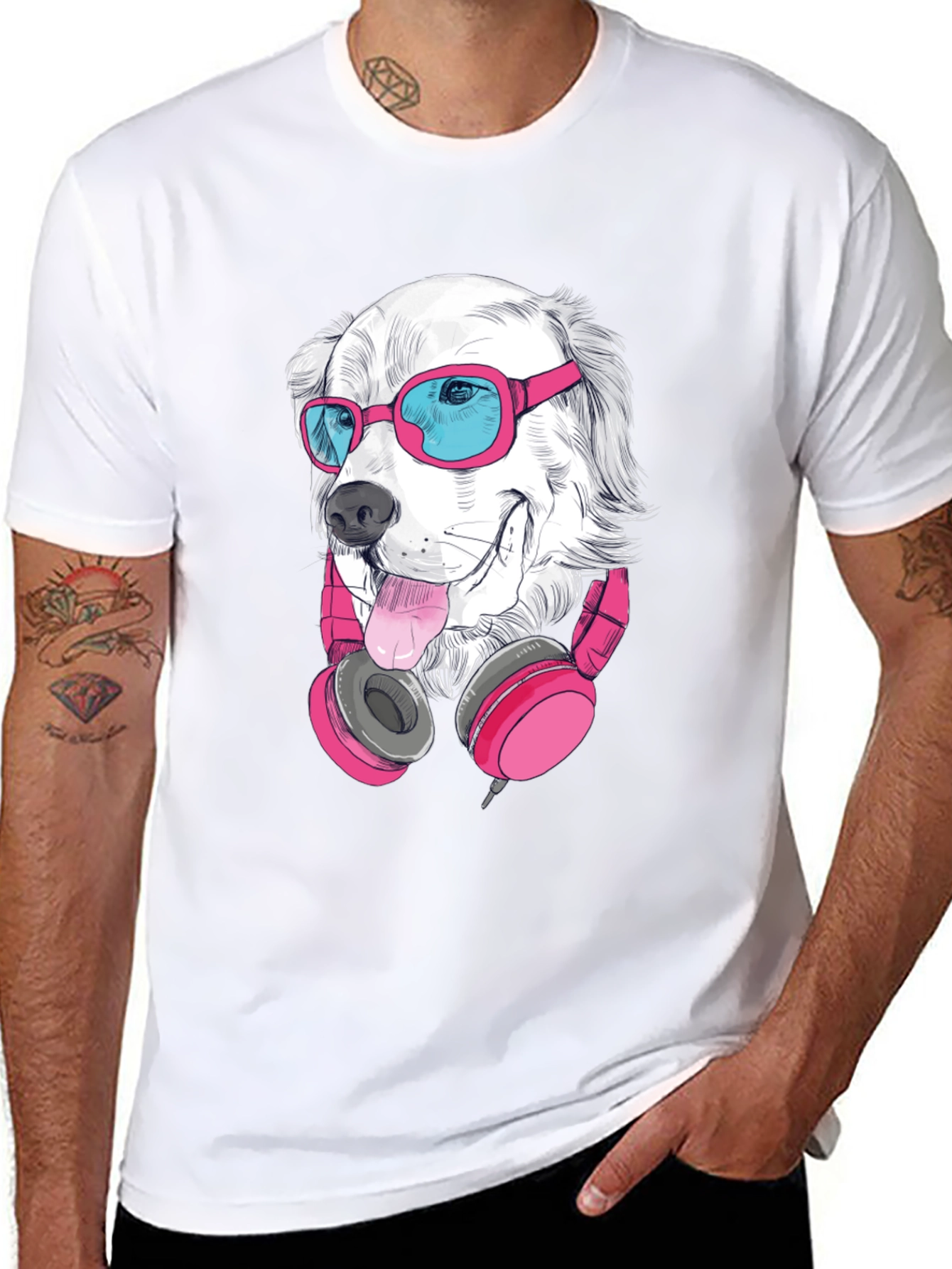 Dog with Sunglasses Graphic Tee - Black