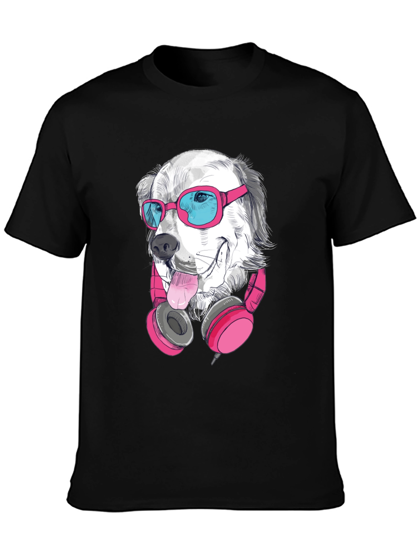Dog with Sunglasses Graphic Tee - Black