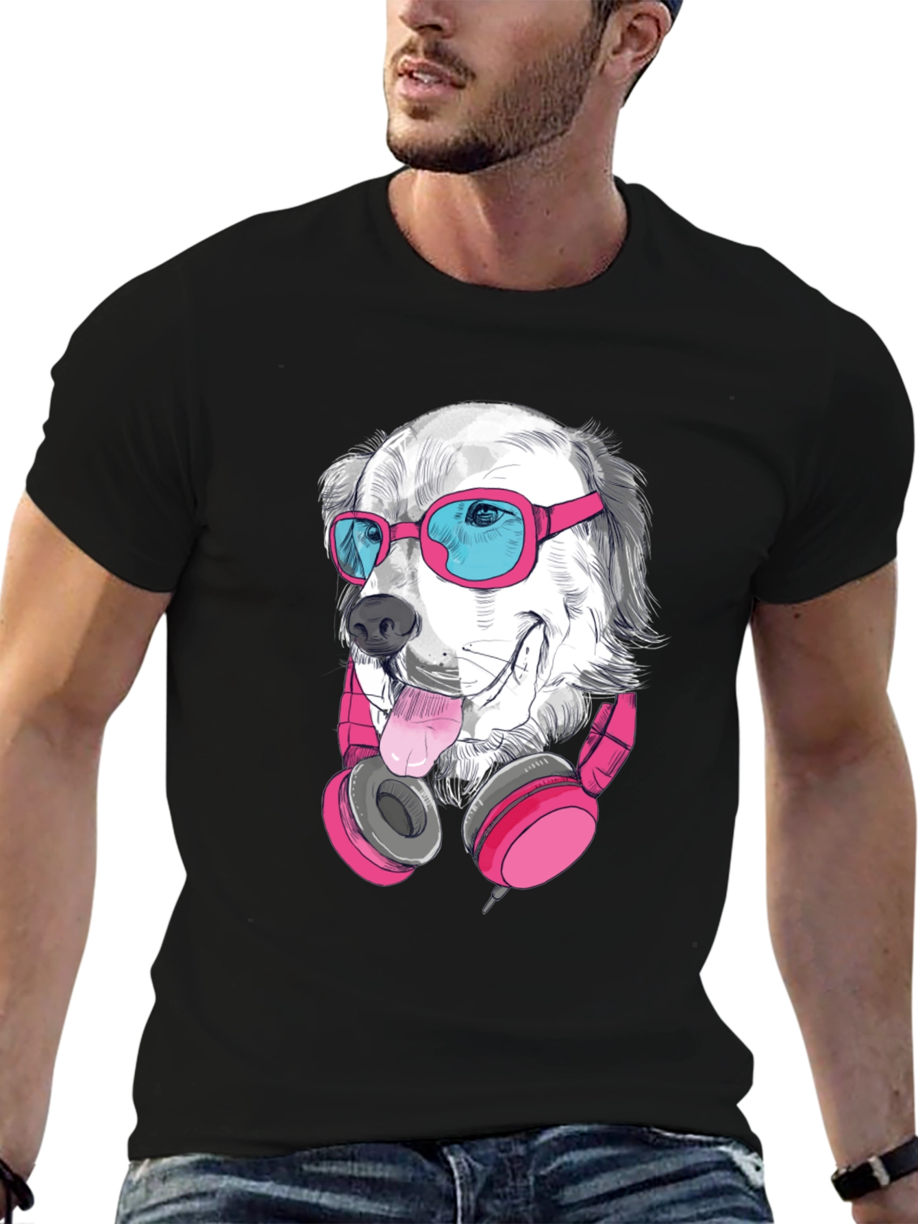 Dog with Sunglasses Graphic Tee - Black