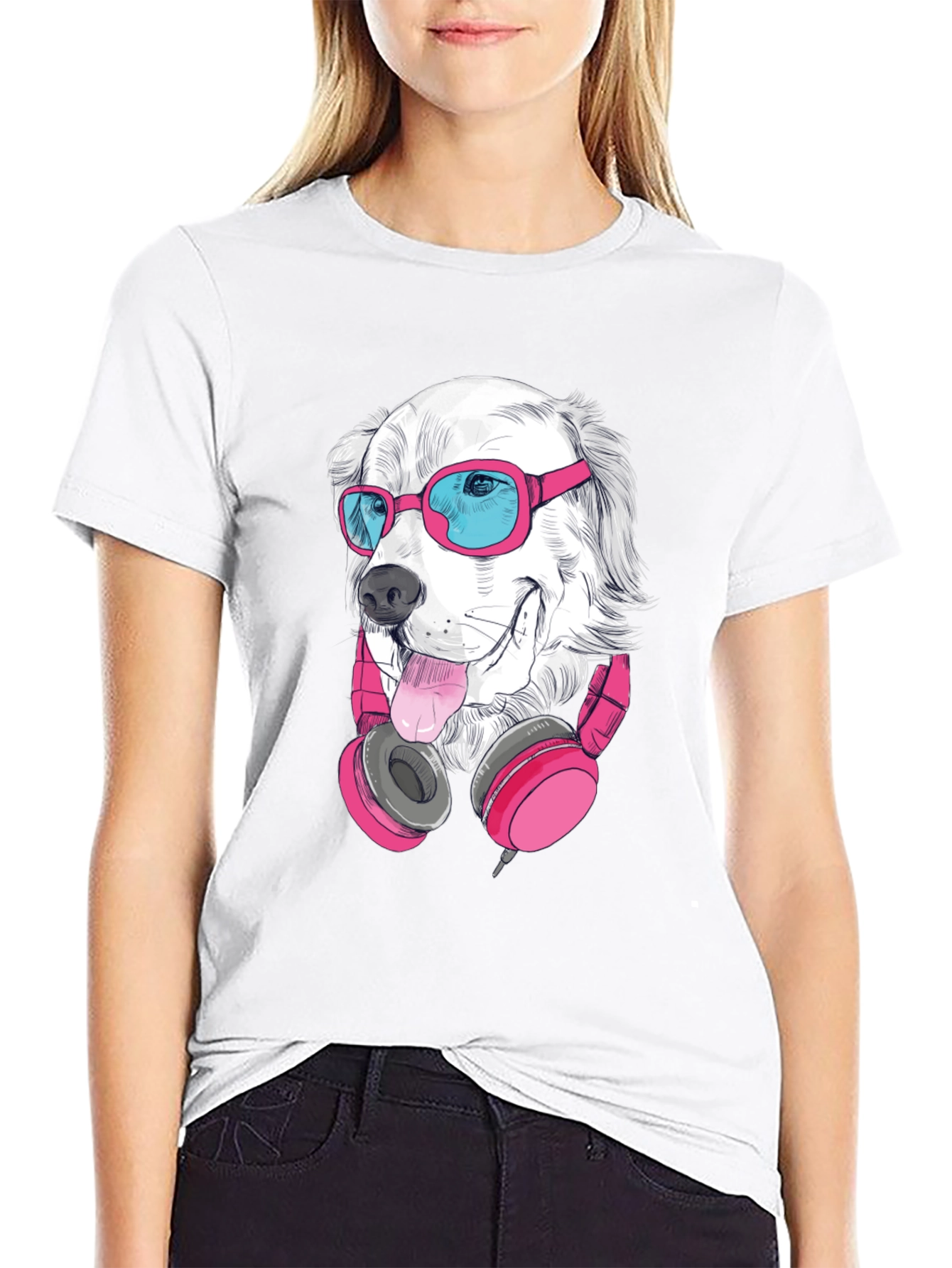 Dog with Sunglasses Graphic Tee - Black