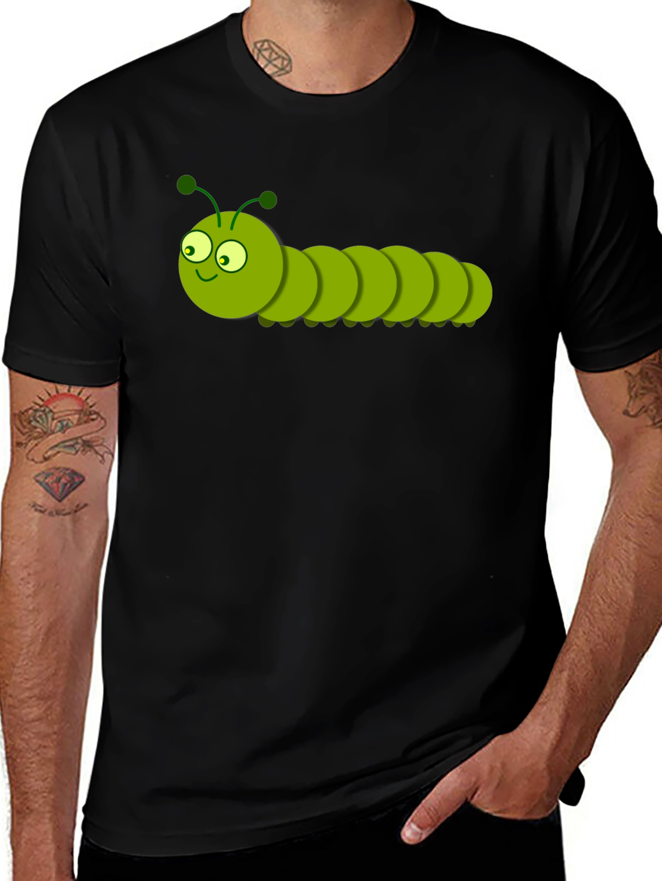 Cartoon Caterpillar Graphic T-Shirt - Black