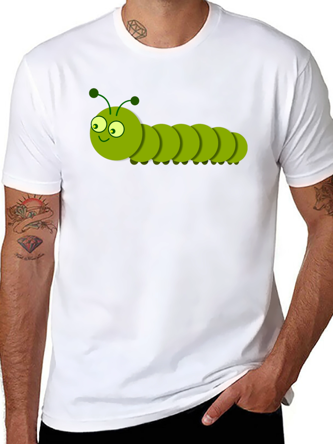Cartoon Caterpillar Graphic T-Shirt - Black