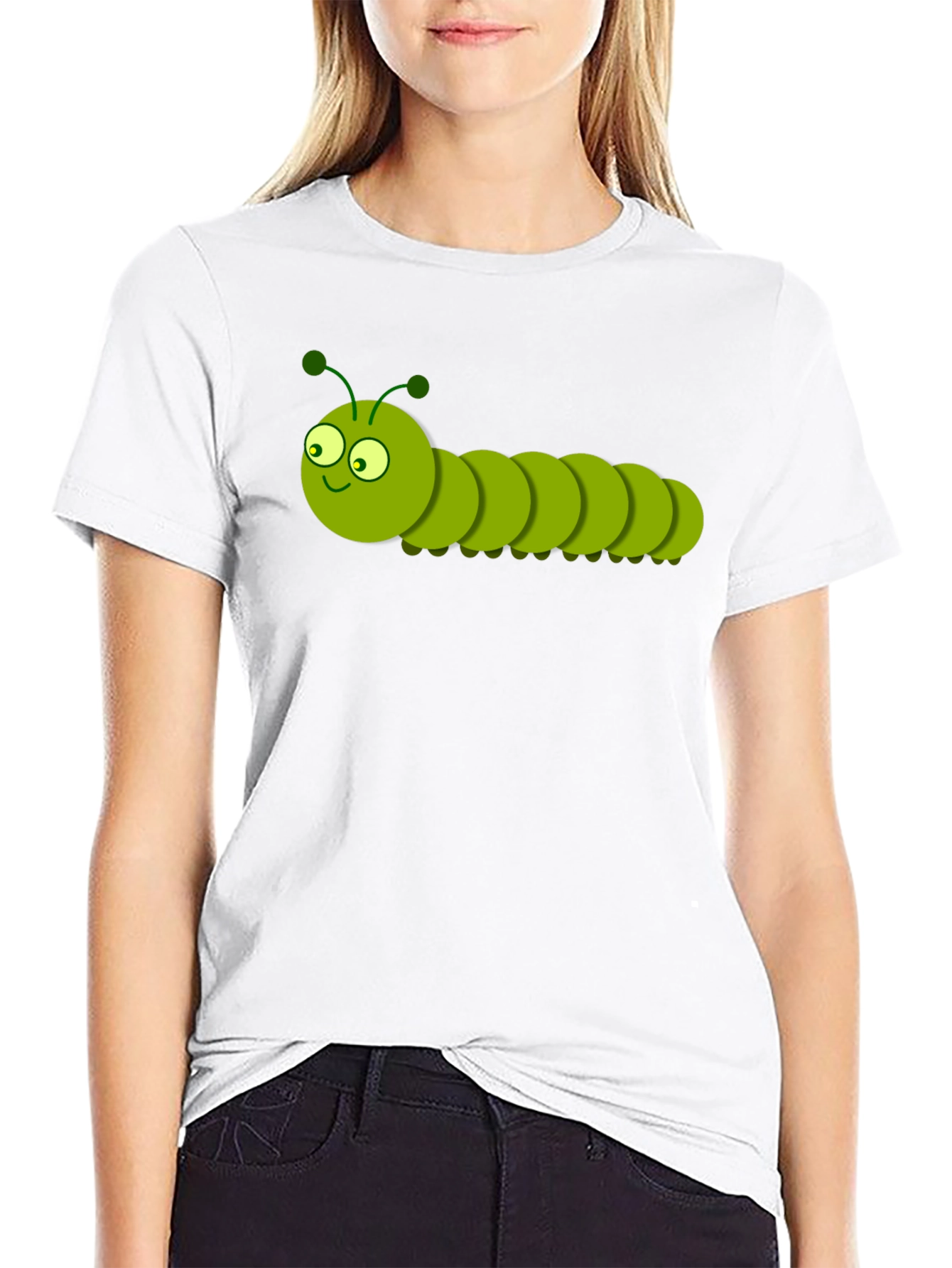 Cartoon Caterpillar Graphic T-Shirt - Black