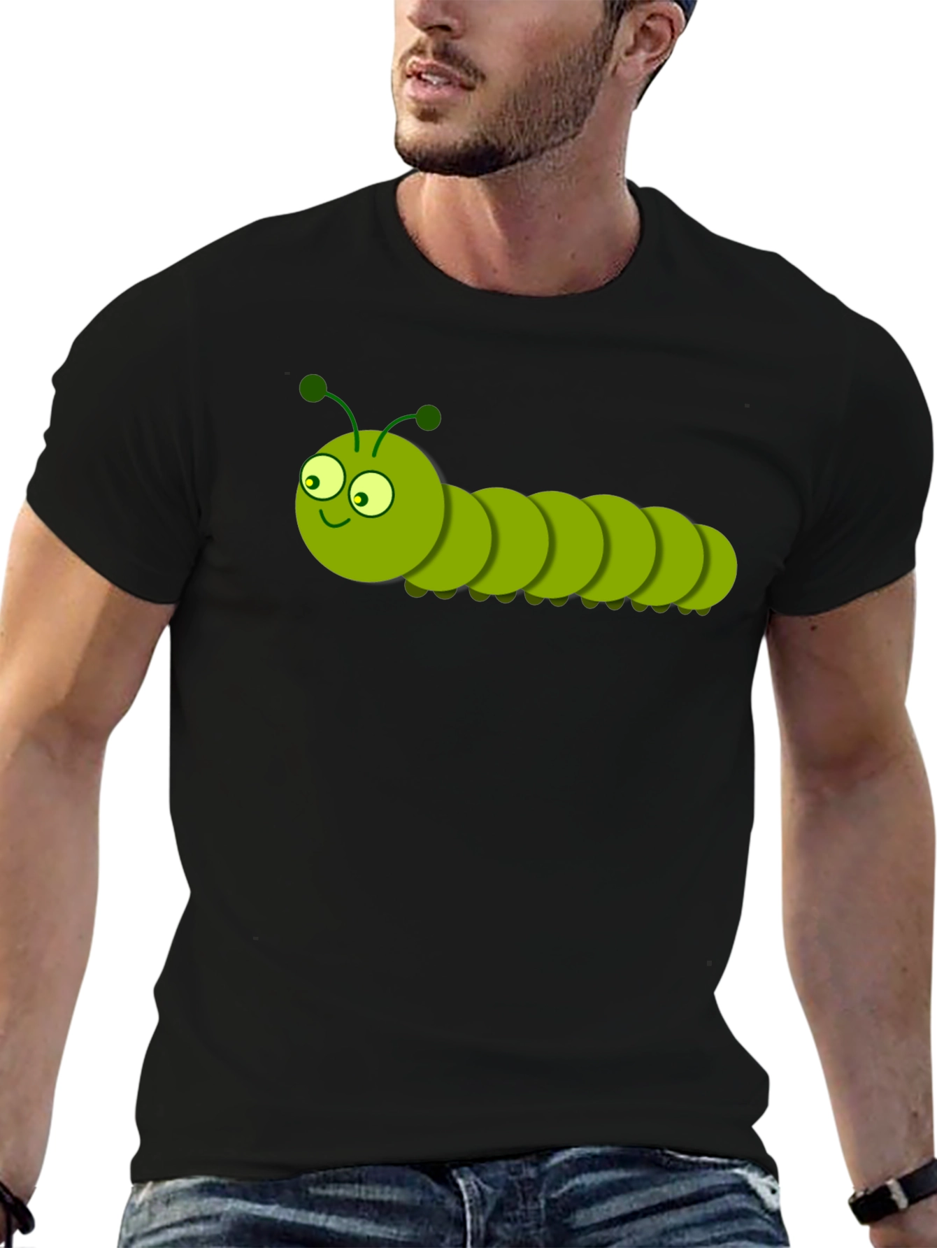 Cartoon Caterpillar Graphic T-Shirt - Black