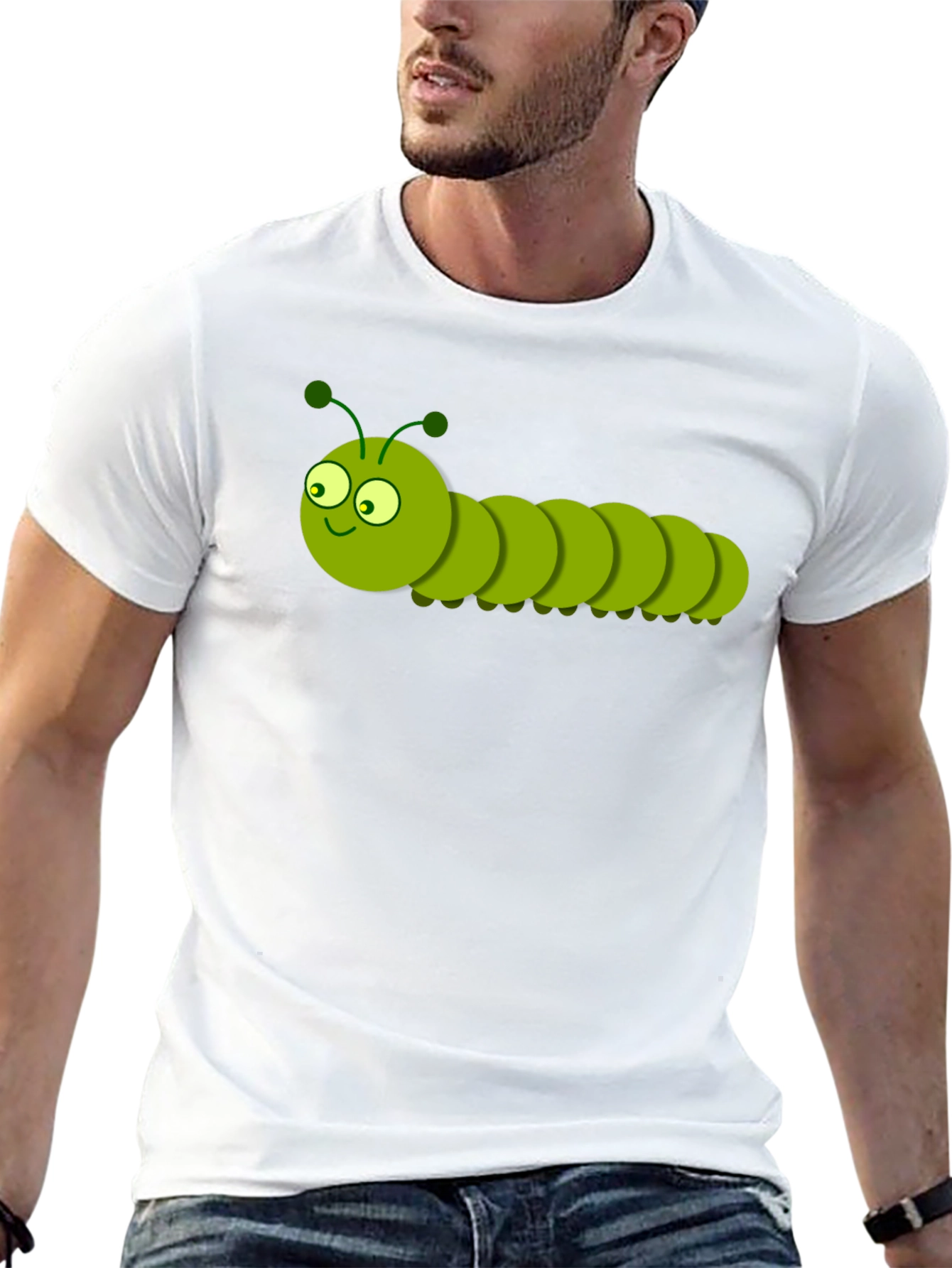 Cartoon Caterpillar Graphic T-Shirt - Black