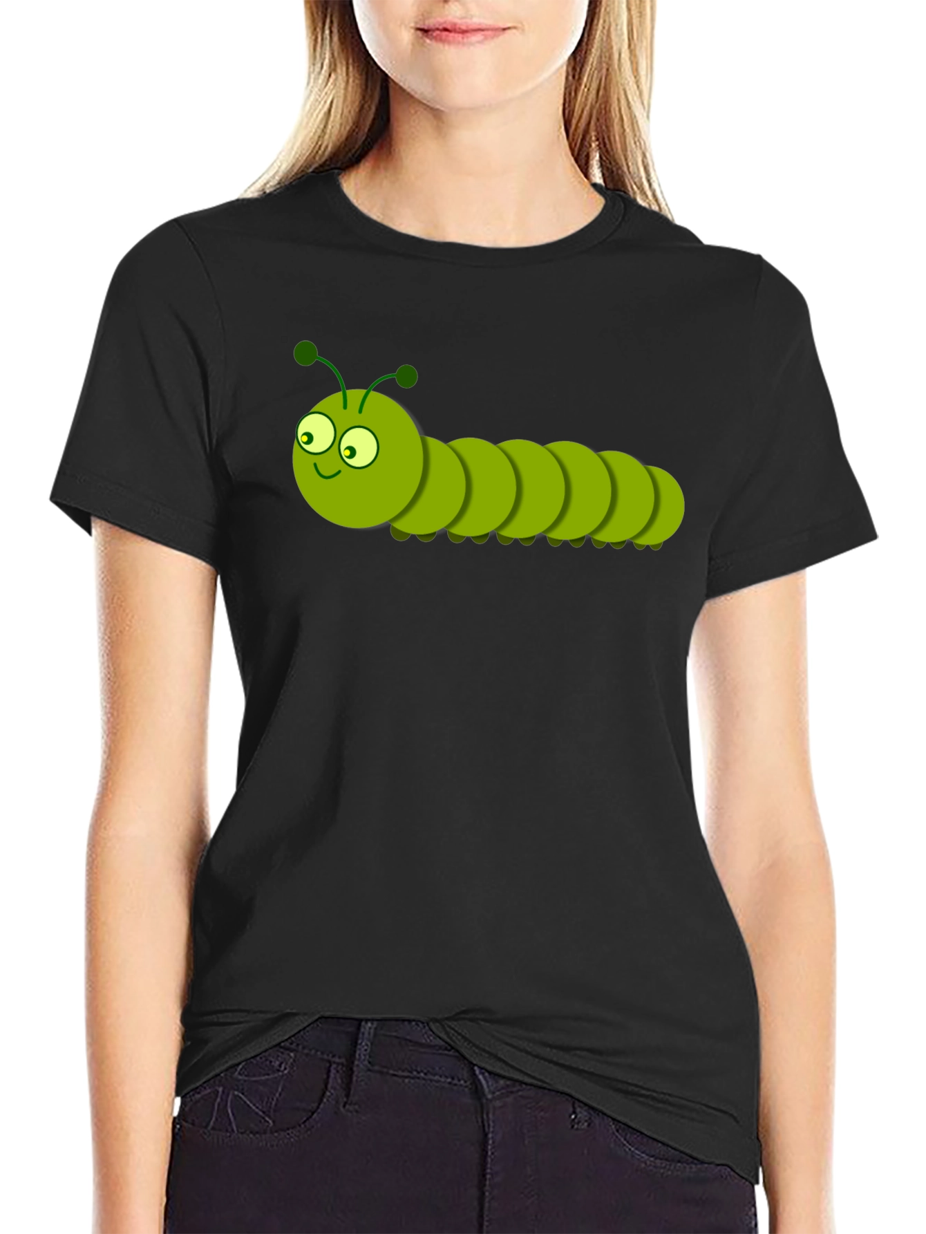 Cartoon Caterpillar Graphic T-Shirt - Black