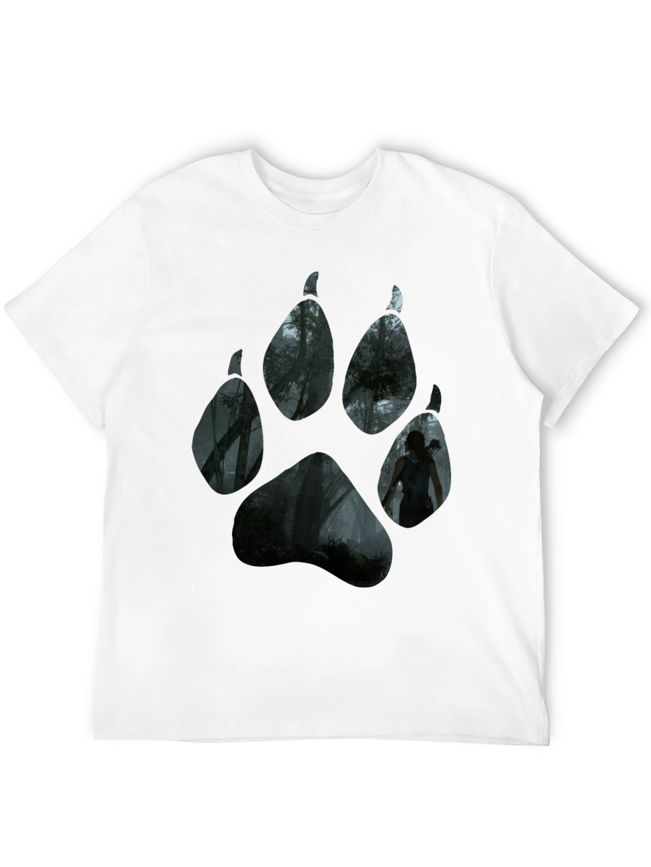 Nature Wolf Paw Print Black T-Shirt