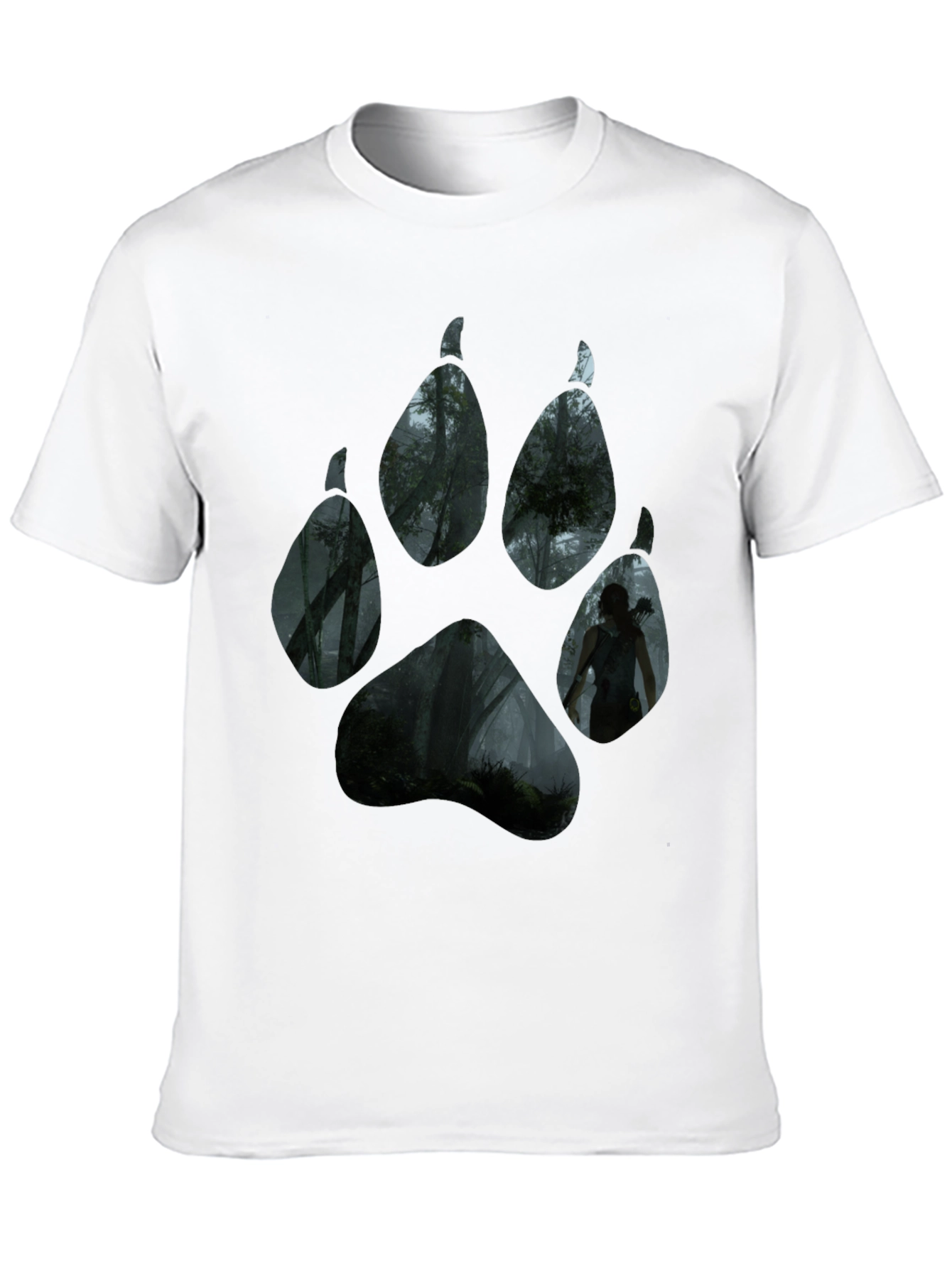 Nature Wolf Paw Print Black T-Shirt