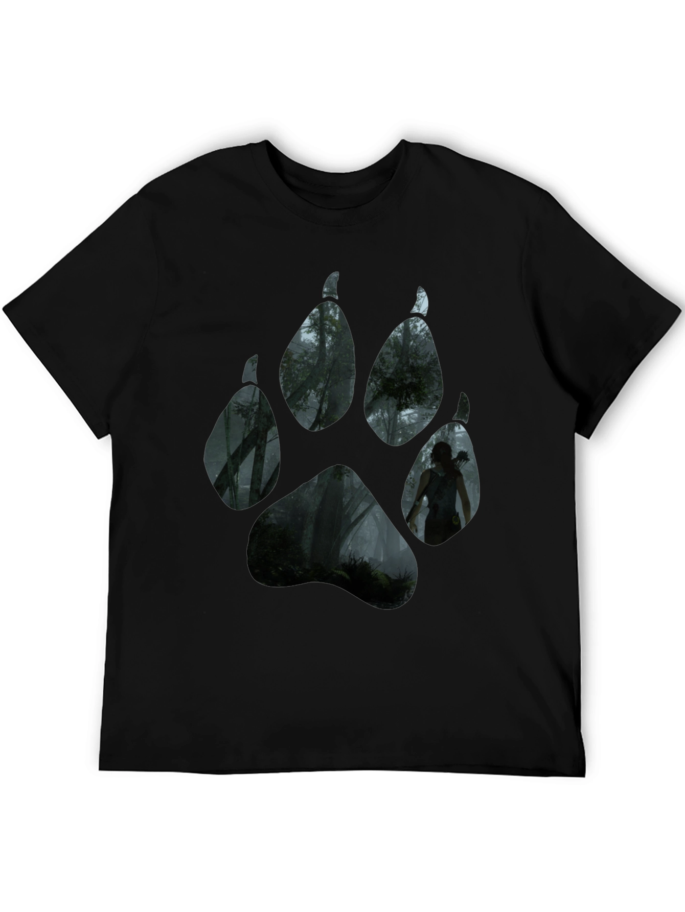 Nature Wolf Paw Print Black T-Shirt