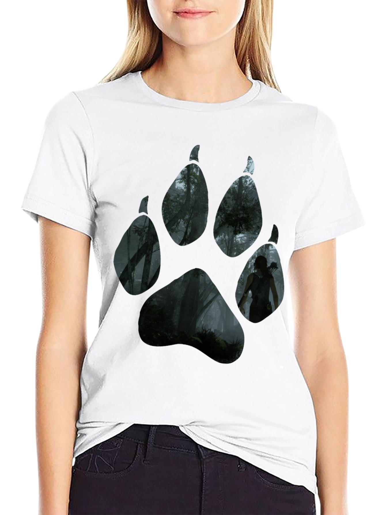 Nature Wolf Paw Print Black T-Shirt