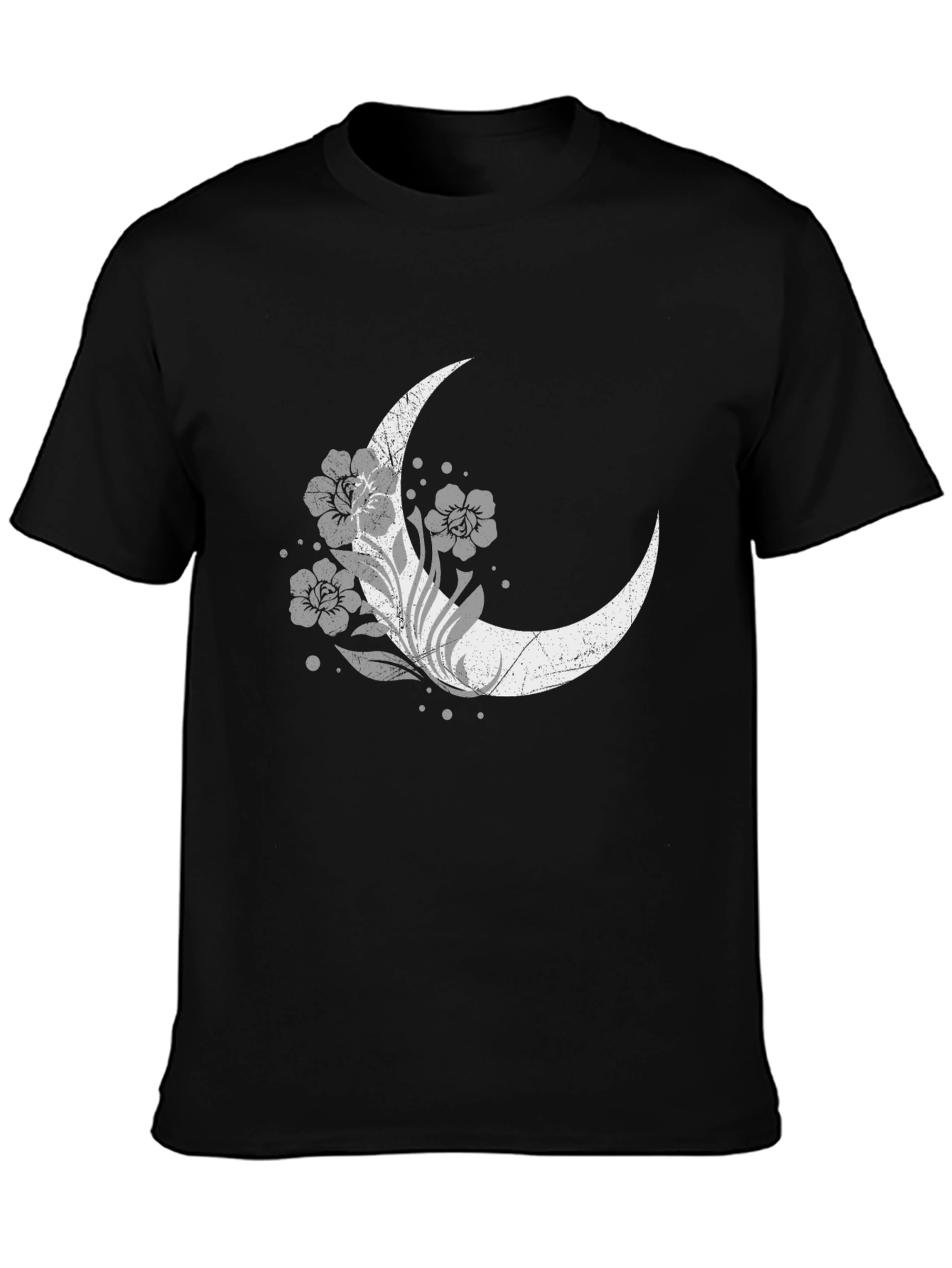 Floral Moon Graphic Tee - Black Cotton Blend