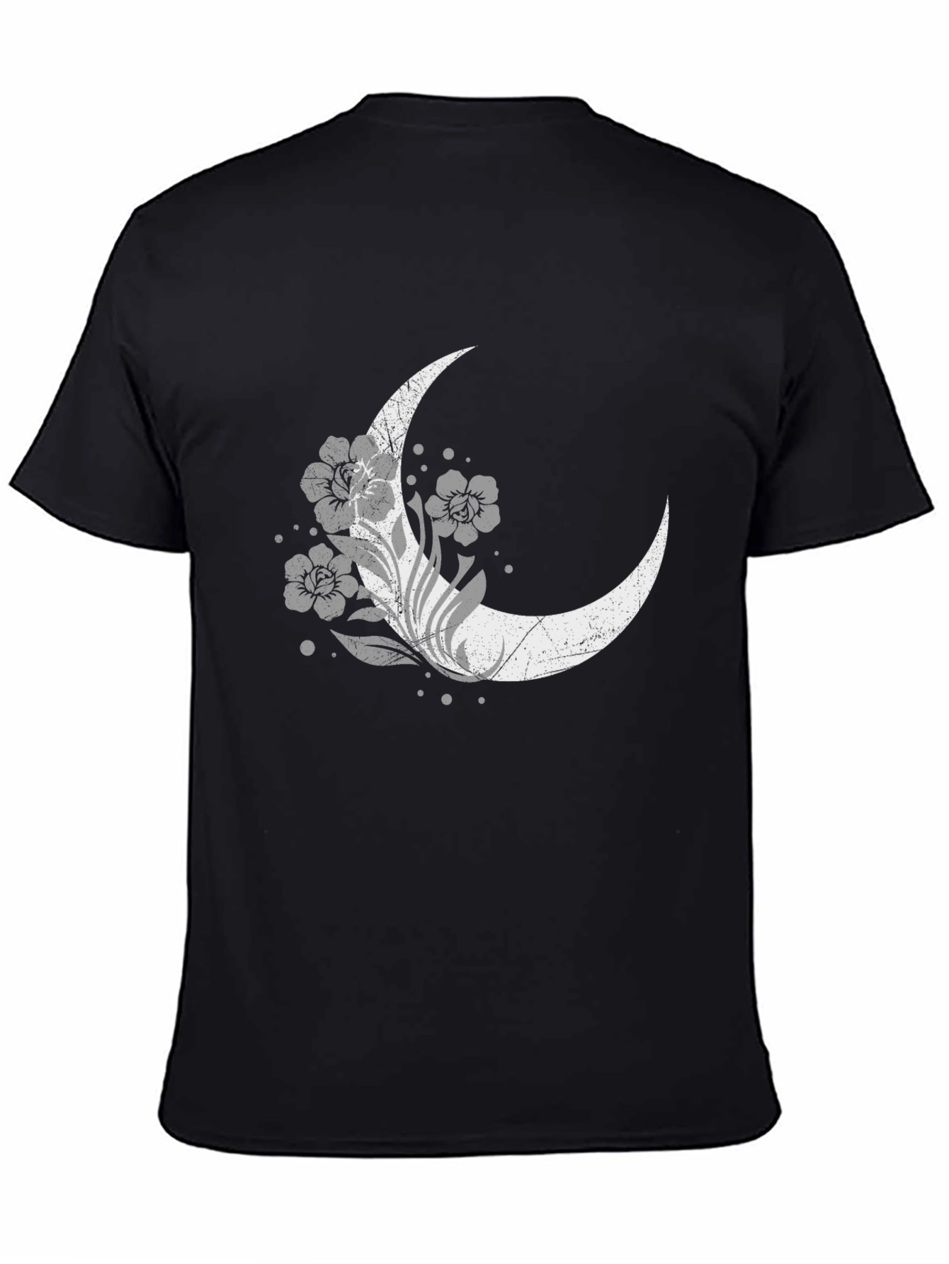 Floral Moon Graphic Tee - Black Cotton Blend