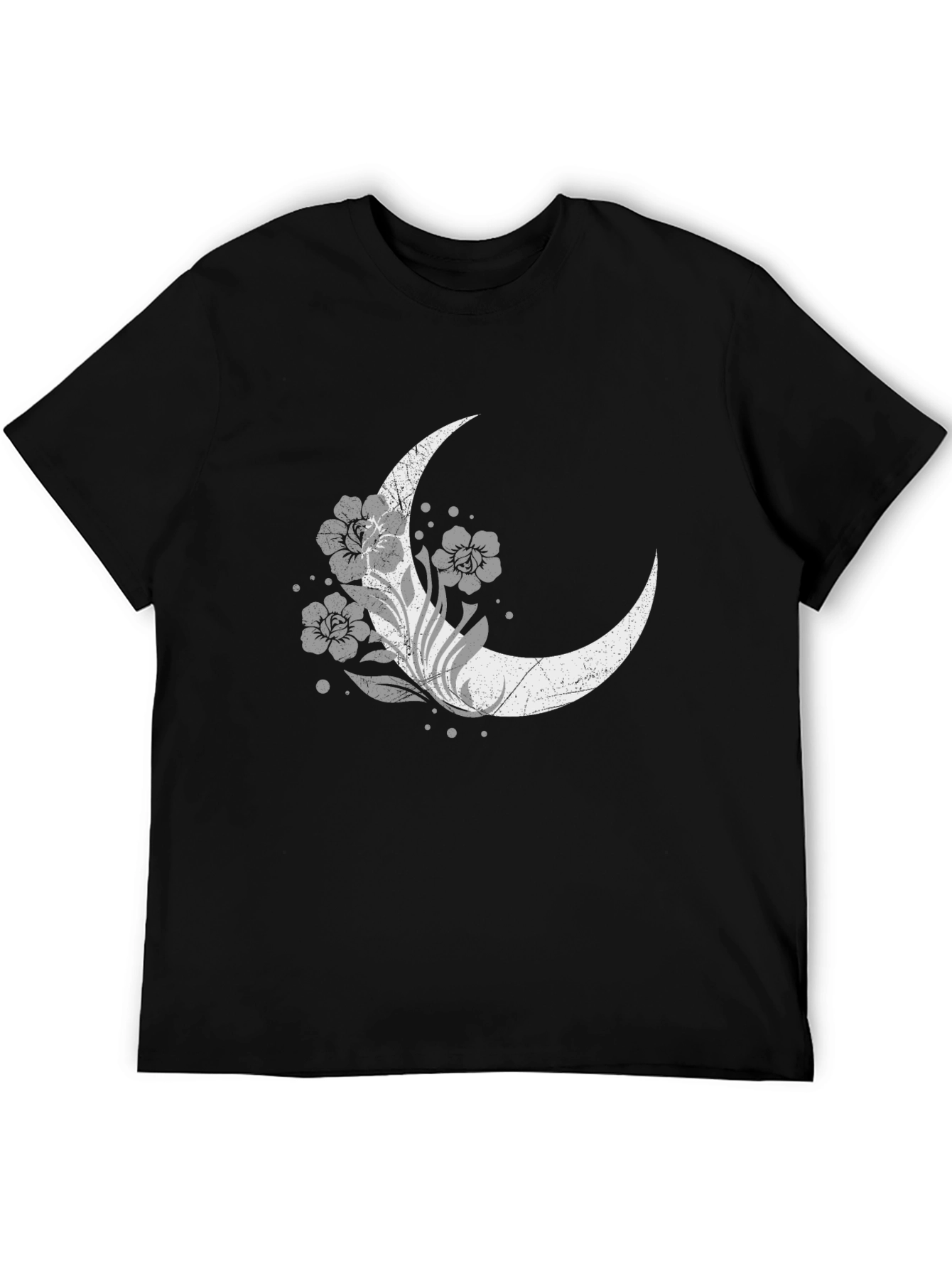Floral Moon Graphic Tee - Black Cotton Blend