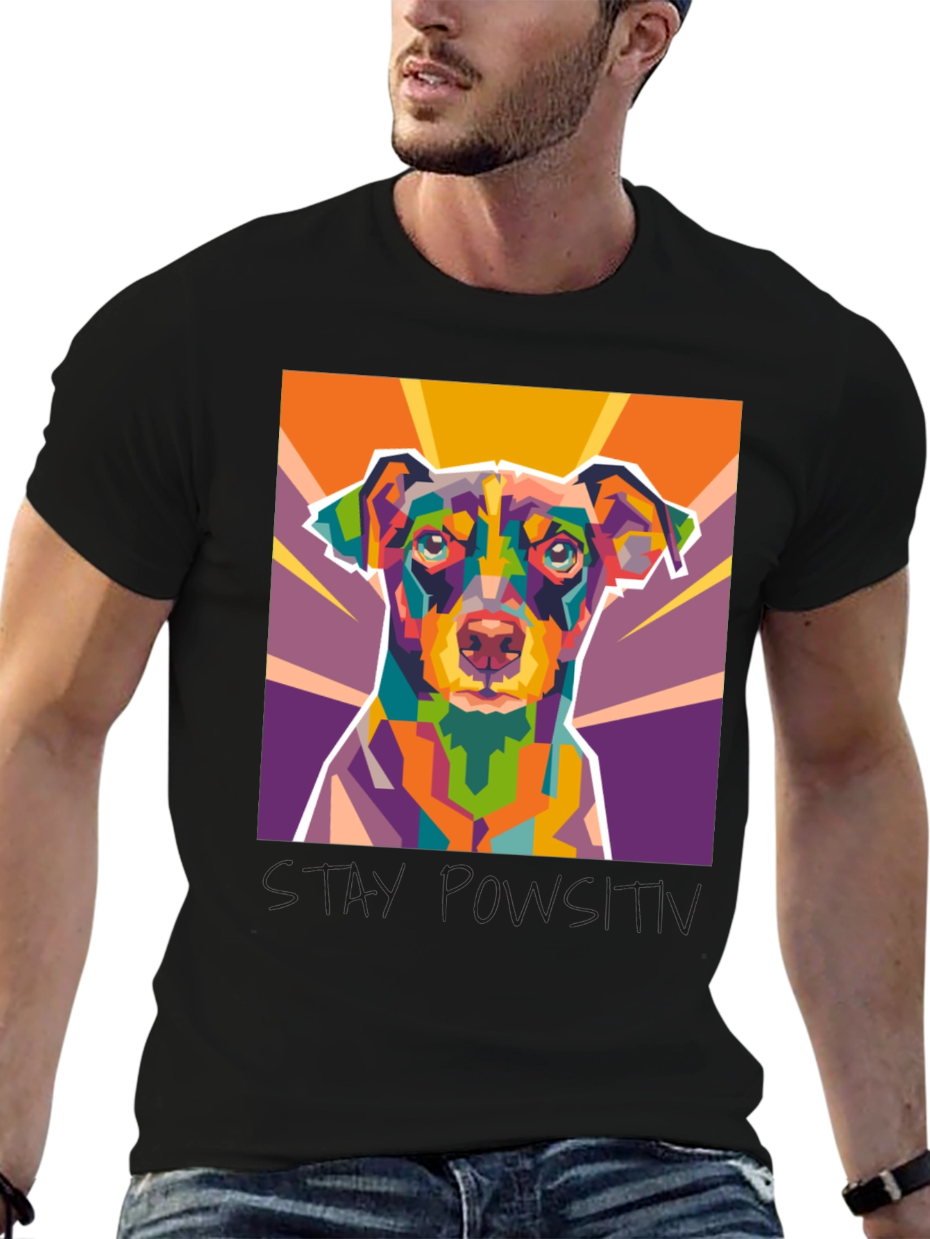 Geometric Dog Art Black Graphic Tee