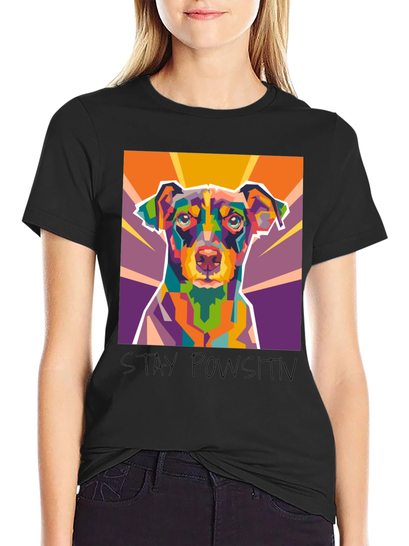 Geometric Dog Art Black Graphic Tee