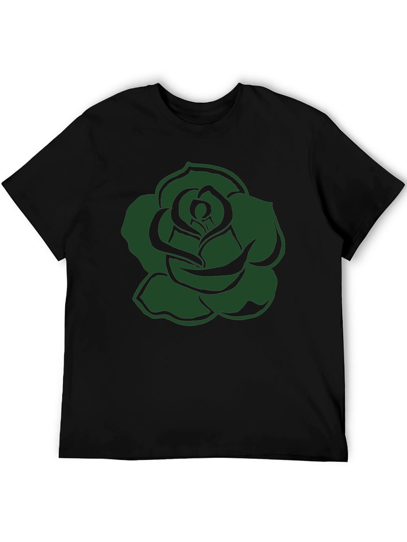 Black T-Shirt with Green Rose Graphic