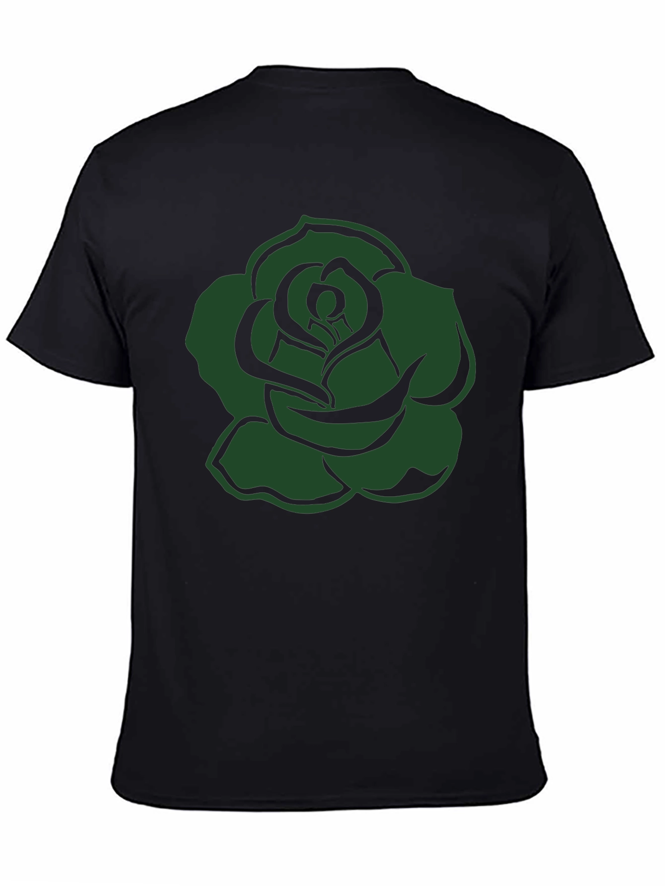 Black T-Shirt with Green Rose Graphic