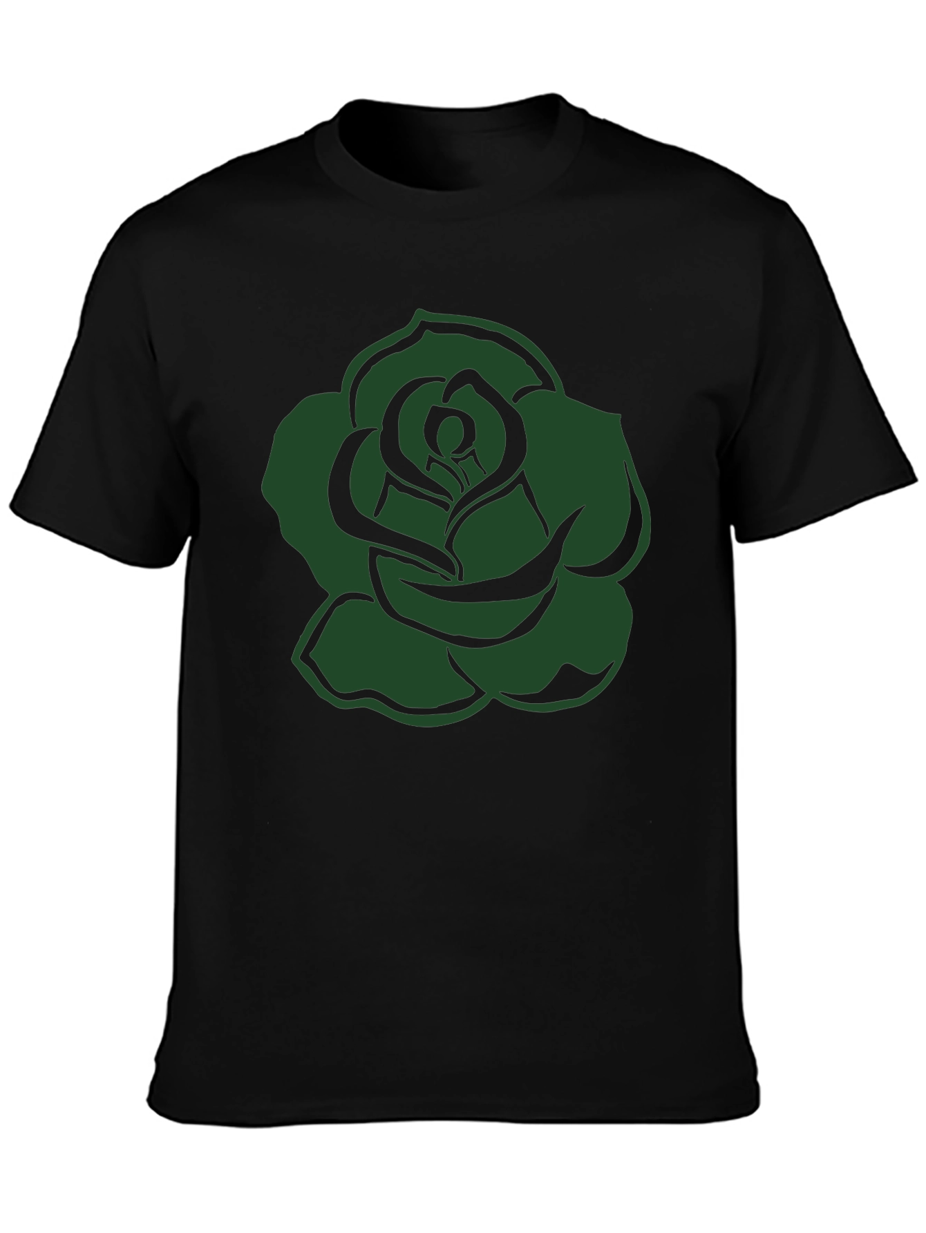 Black T-Shirt with Green Rose Graphic