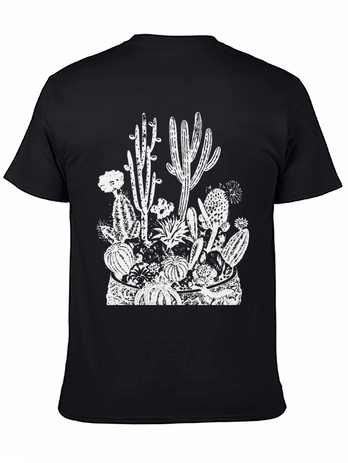 Cactus Print Black Tee - Desert Style