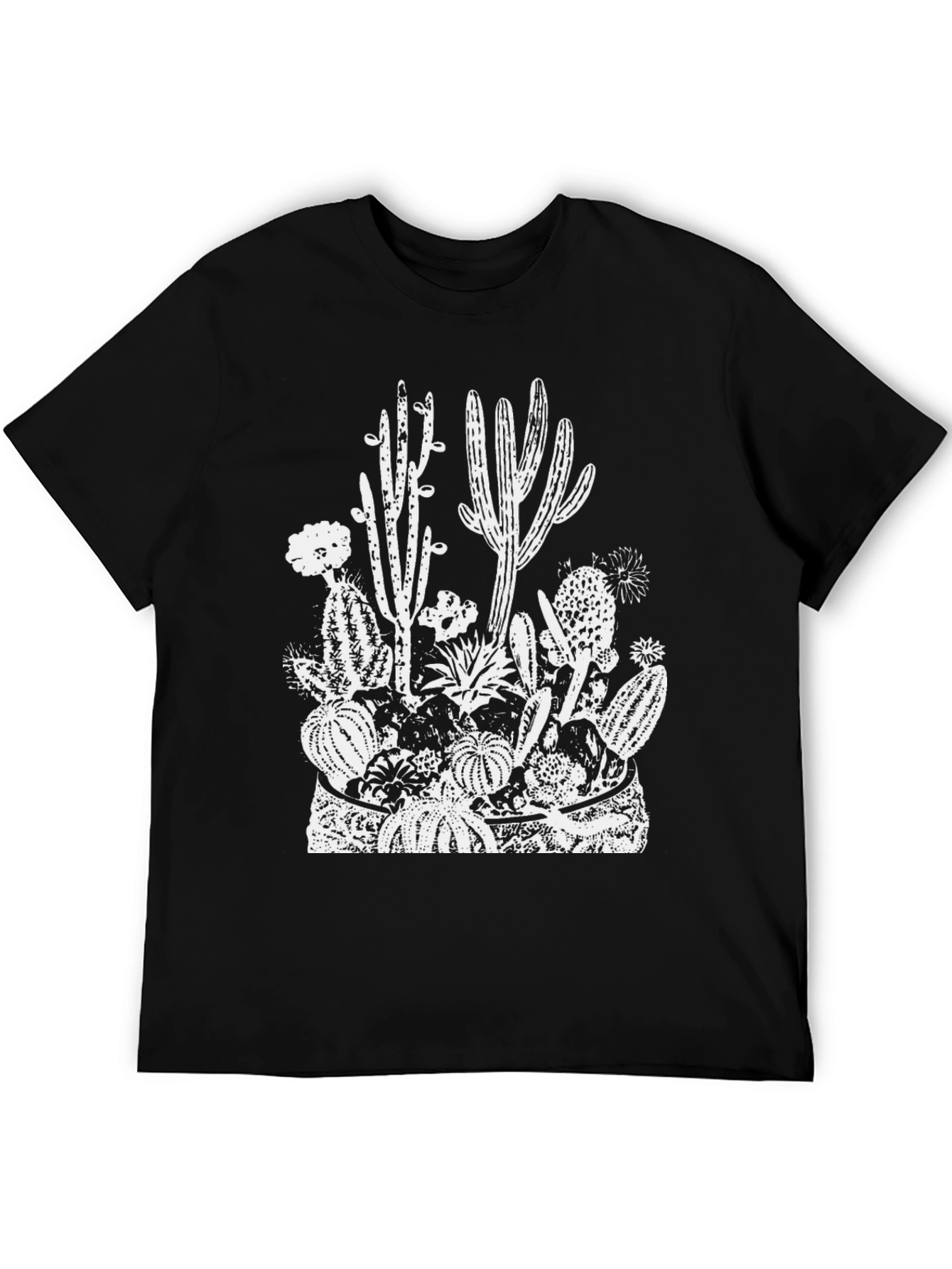 Cactus Print Black Tee - Desert Style