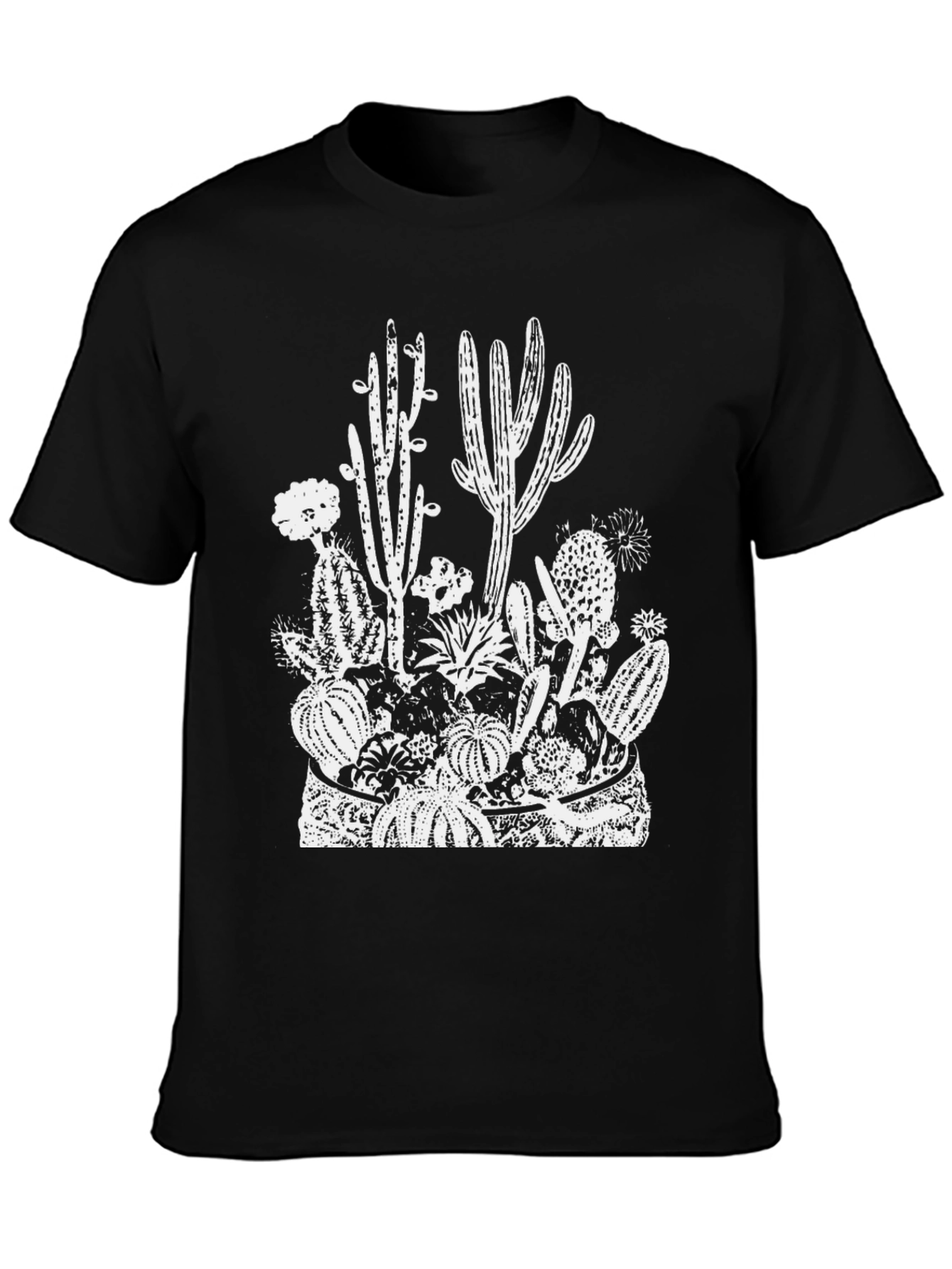 Cactus Print Black Tee - Desert Style