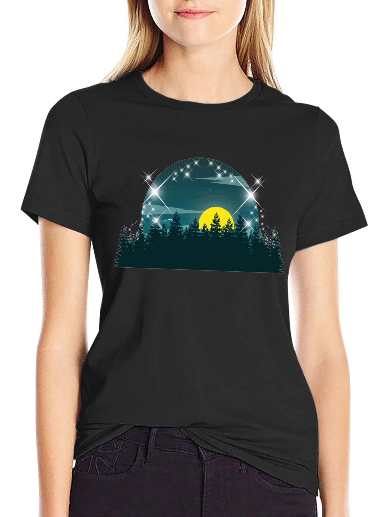 Nature Scene Graphic Tee - Black Cotton Blend