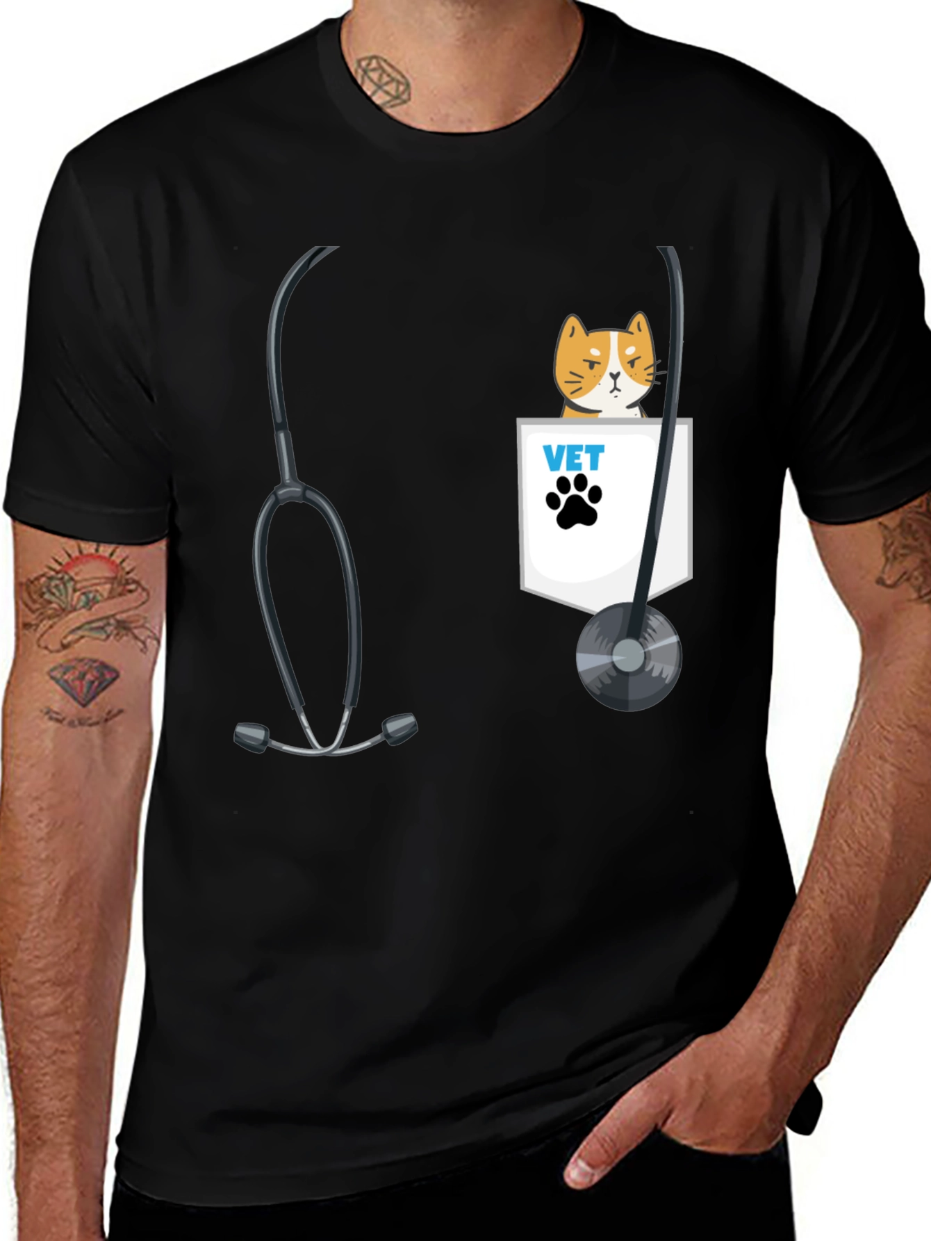 Vet Cat Pocket T-Shirt - Cute Animal Lover Tee