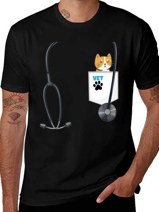 Vet Cat Pocket T-Shirt - Cute Animal Lover Tee