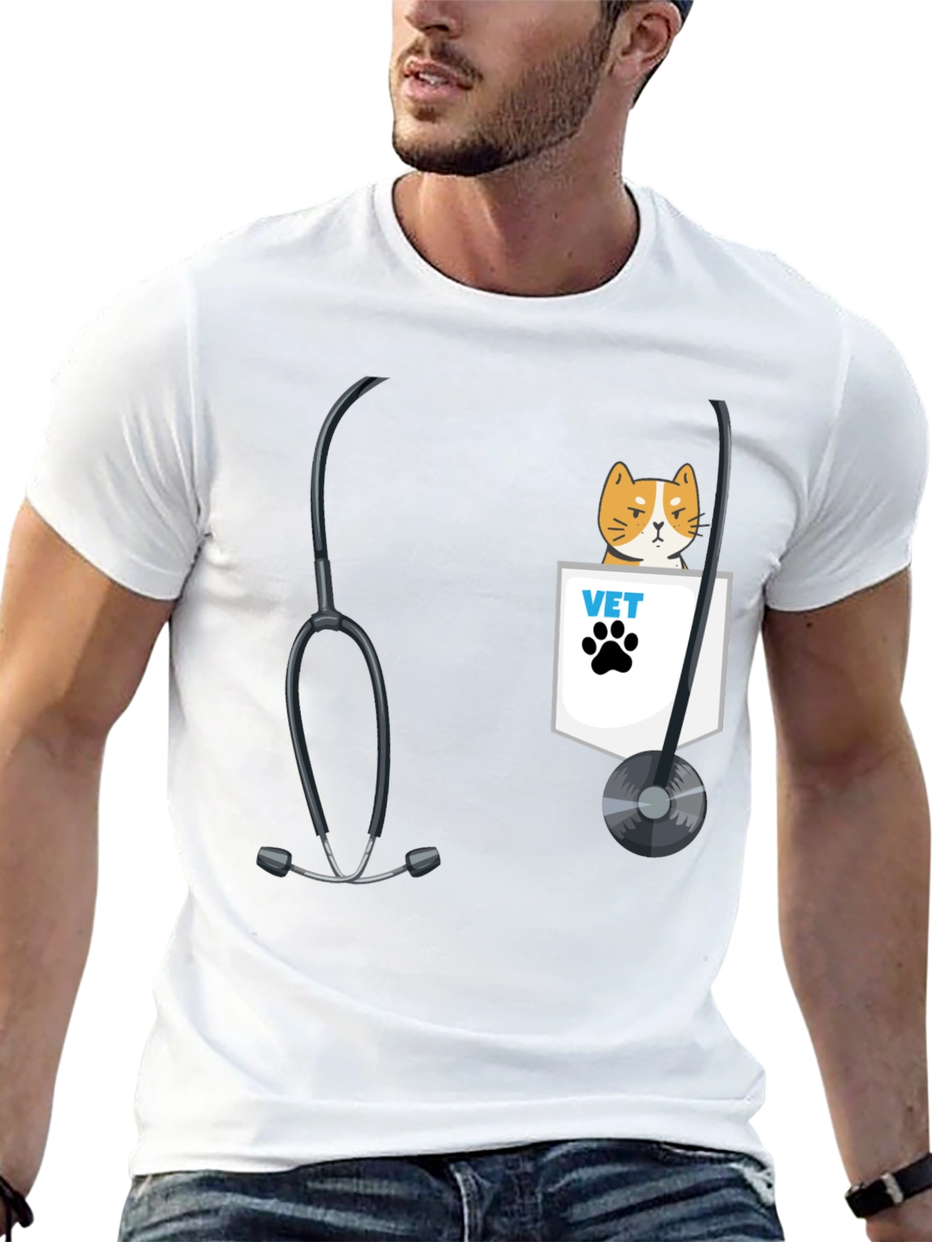 Vet Cat Pocket T-Shirt - Cute Animal Lover Tee
