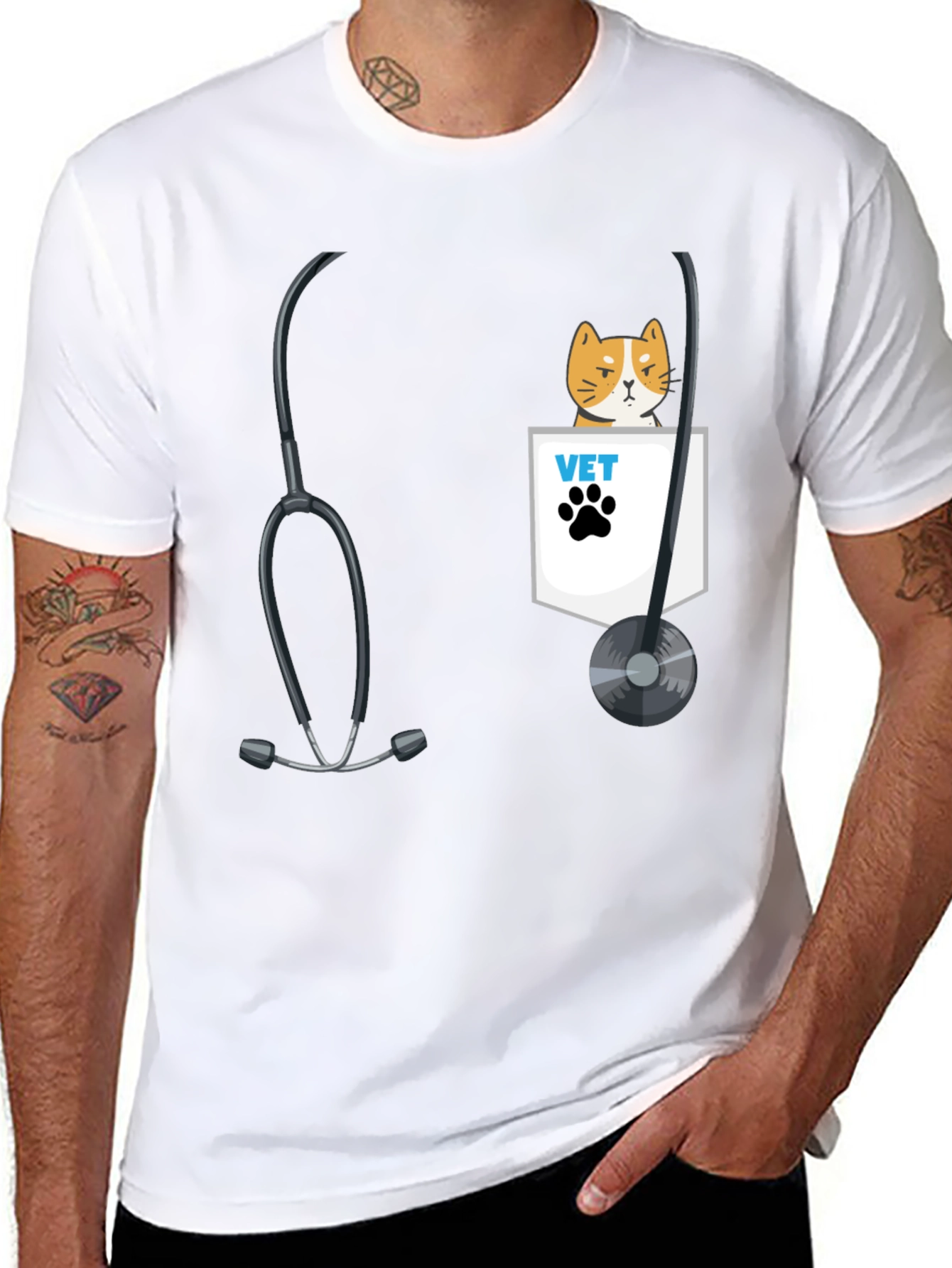 Vet Cat Pocket T-Shirt - Cute Animal Lover Tee